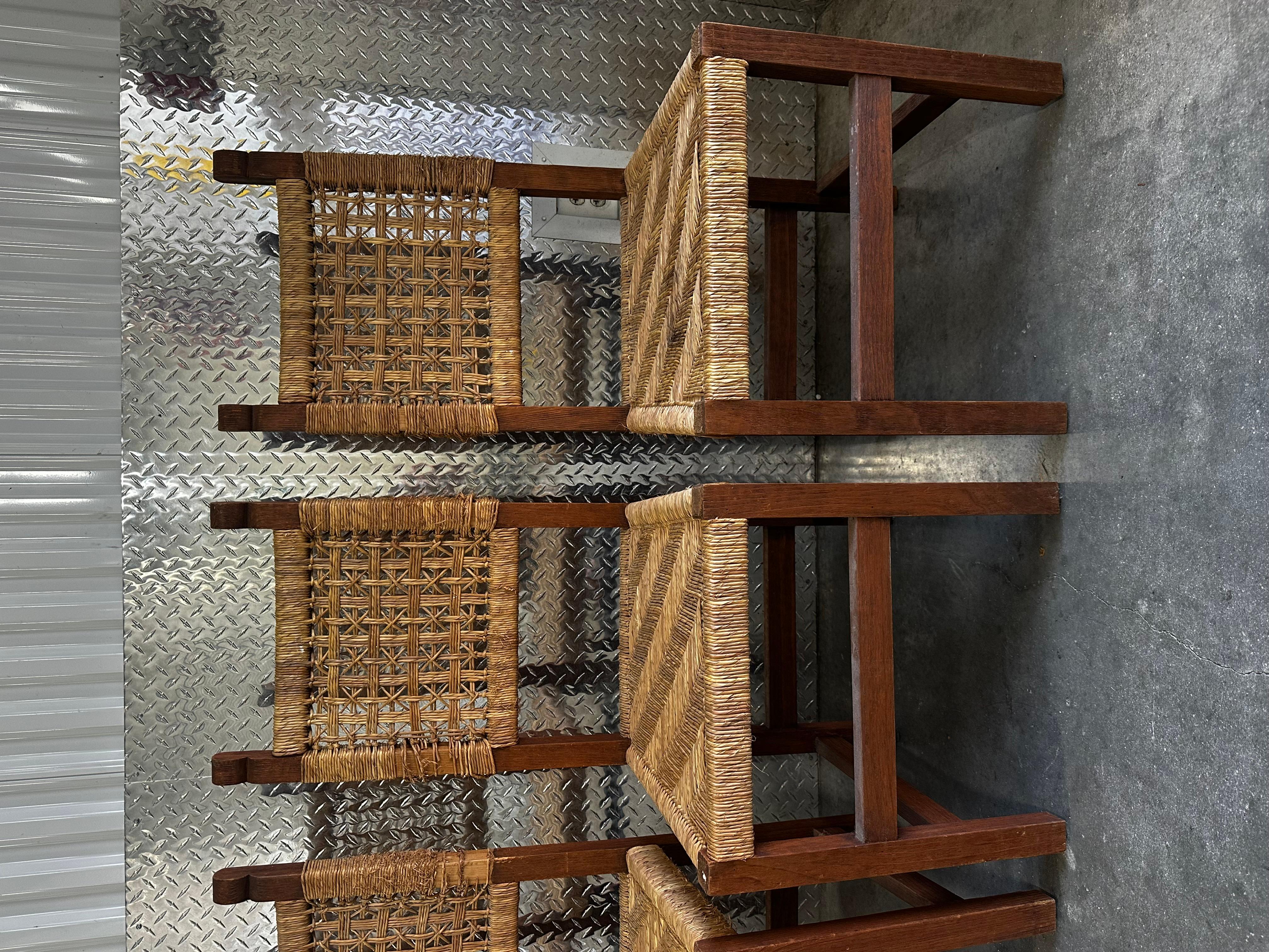 Sedie da pranzo francesi degli anni '50 in stile Audoux-Minet, set di 8 sedie in corda intrecciata in vendita 3