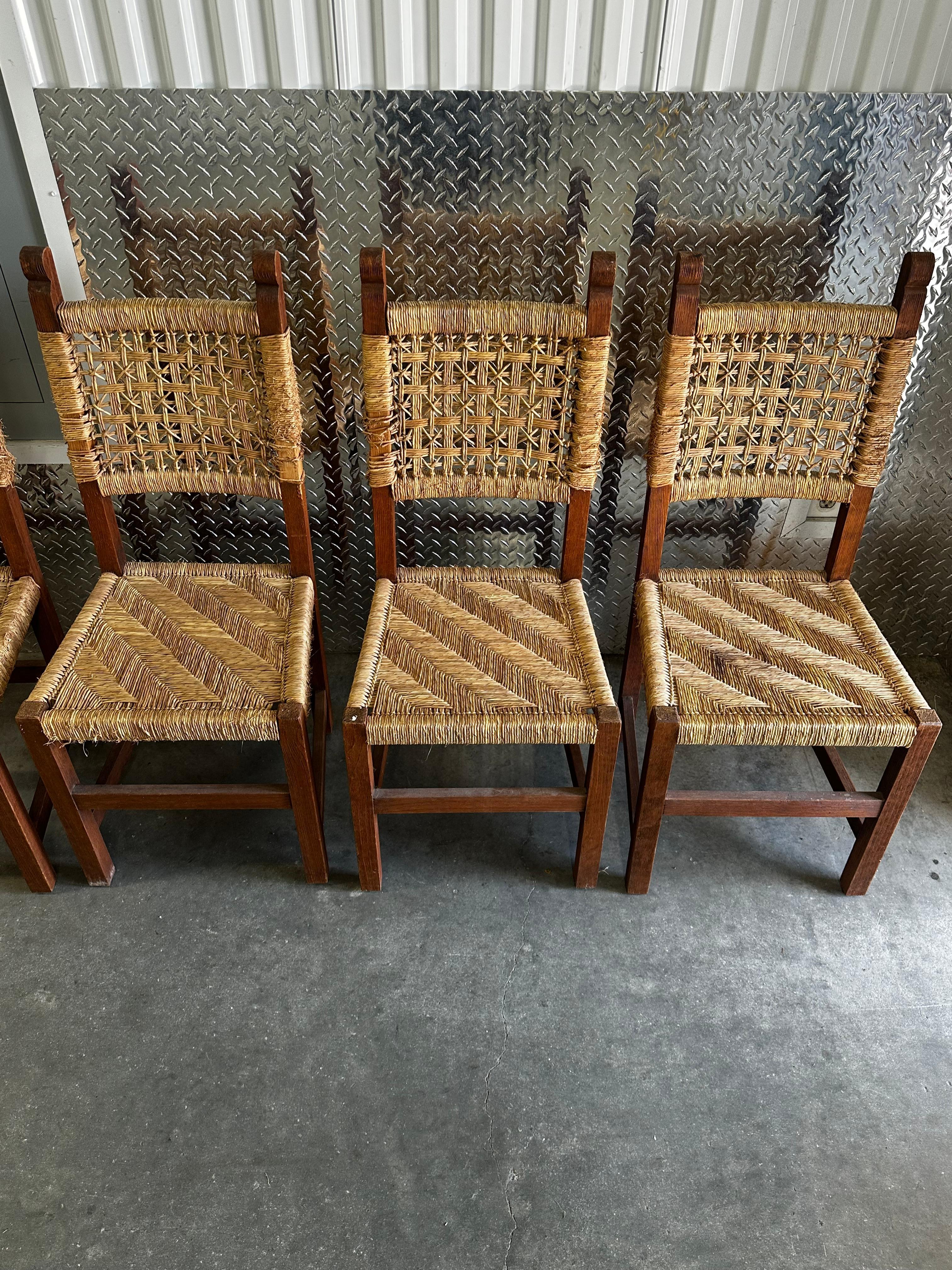 1950er Jahre Französisch gewebte Corde Audoux-Minet Stil Esszimmerstühle, Satz von 8 im Angebot 6
