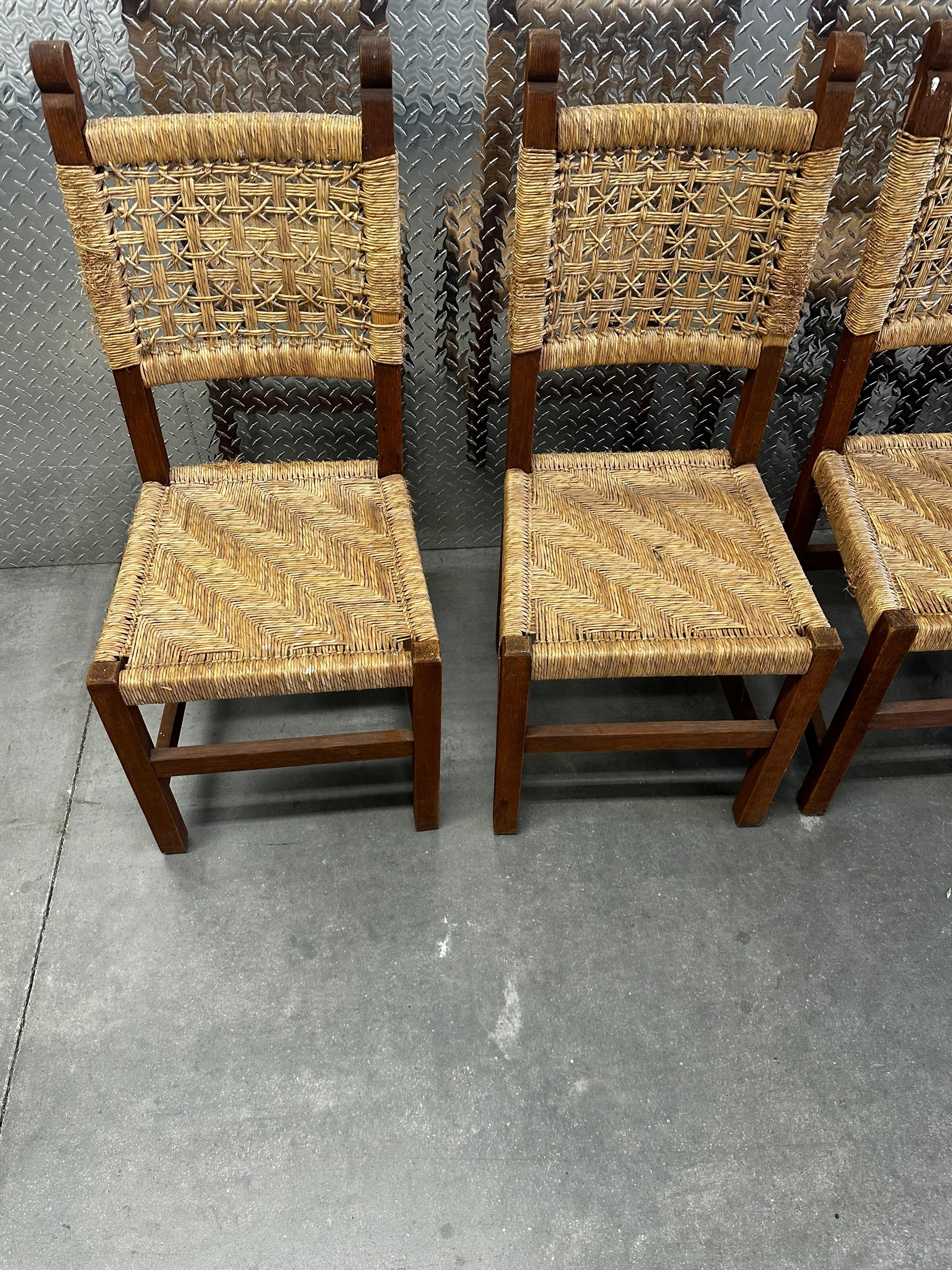 1950er Jahre Französisch gewebte Corde Audoux-Minet Stil Esszimmerstühle, Satz von 8 im Angebot 8