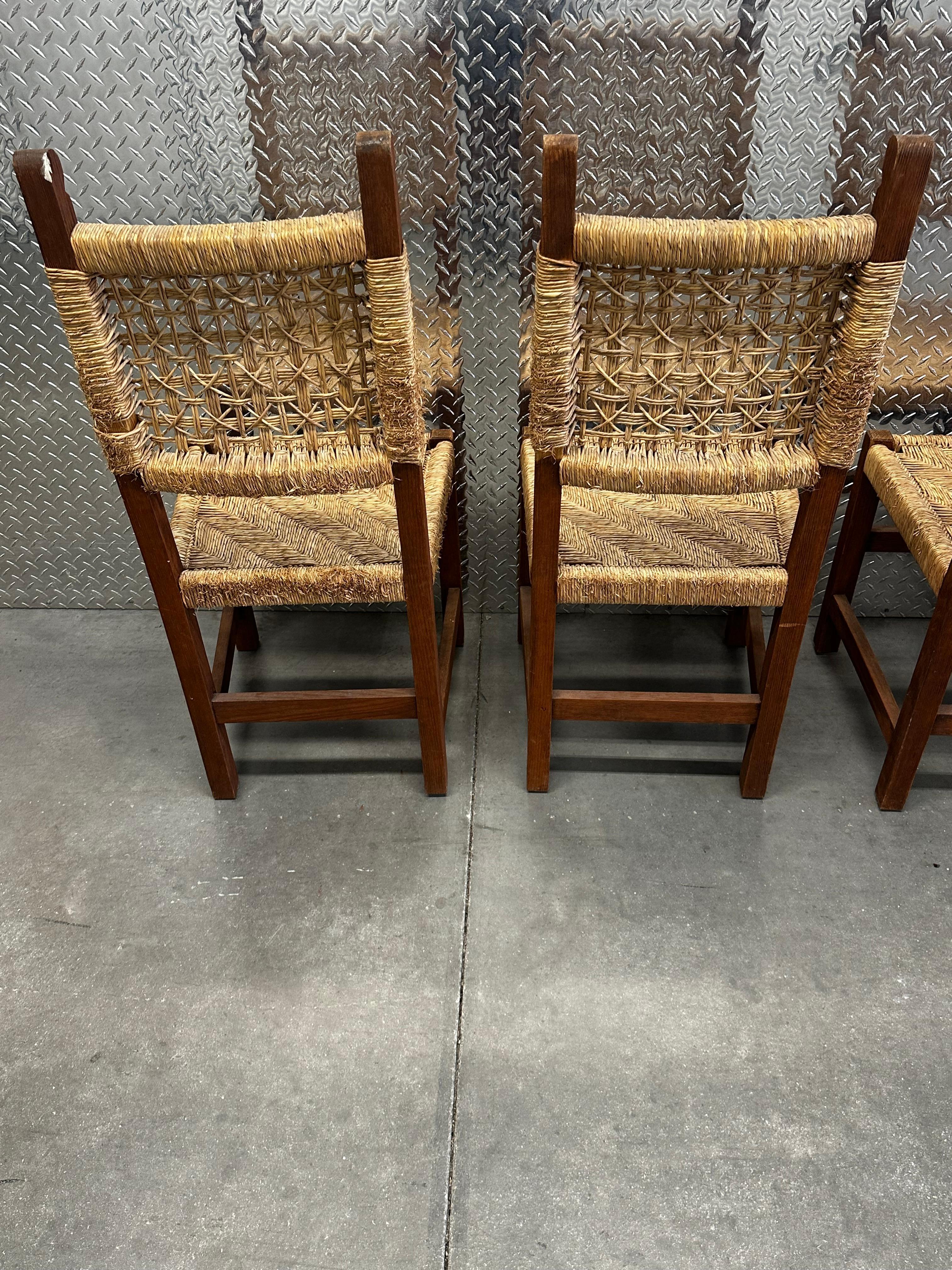 1950er Jahre Französisch gewebte Corde Audoux-Minet Stil Esszimmerstühle, Satz von 8 im Angebot 13