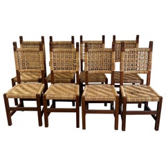 1950s French Woven Cord Audoux-Minet Style Dining Chairs, Set of 8