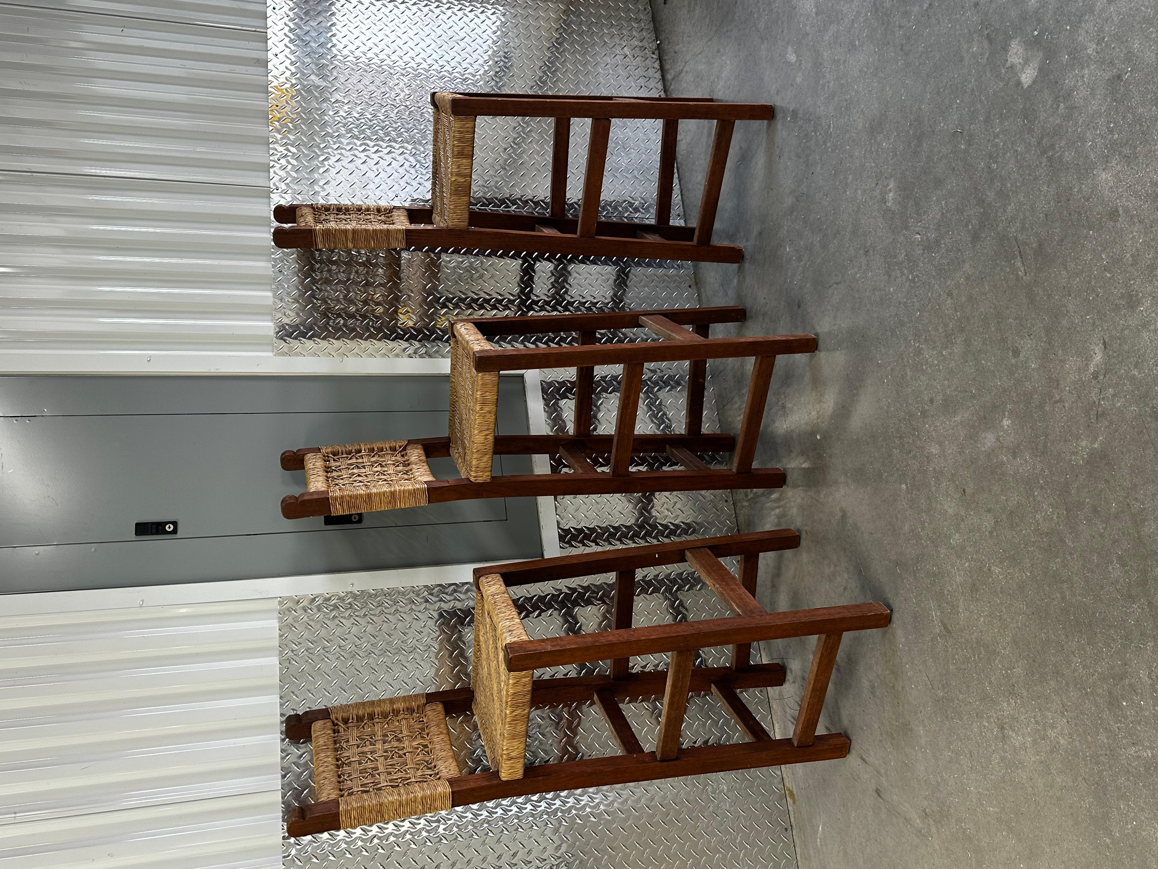 Sgabelli francesi anni '50 in stile Audoux-Minet in Corde intrecciate, Set di 3 in vendita 3