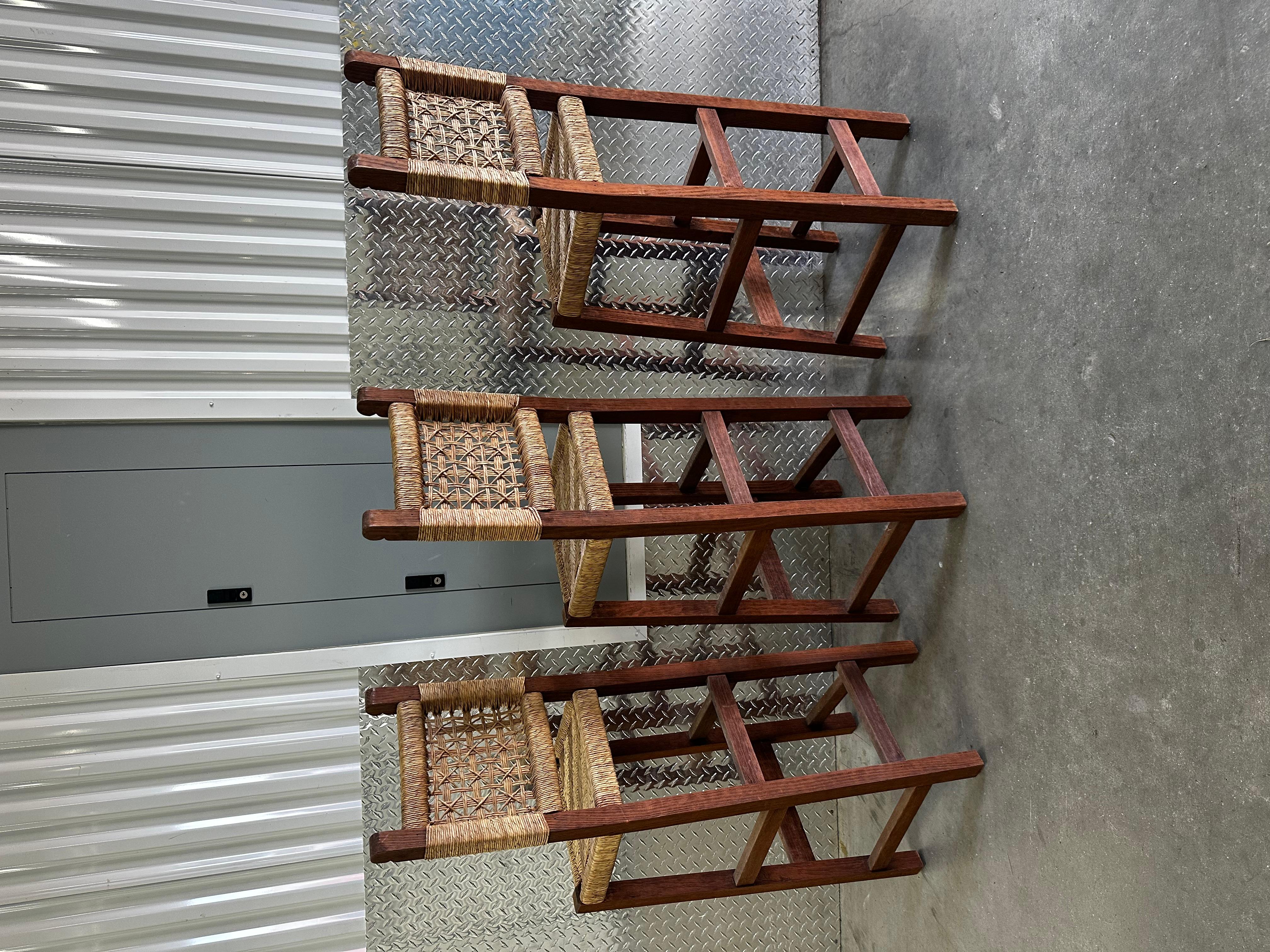 Sgabelli francesi anni '50 in stile Audoux-Minet in Corde intrecciate, Set di 3 in vendita 4