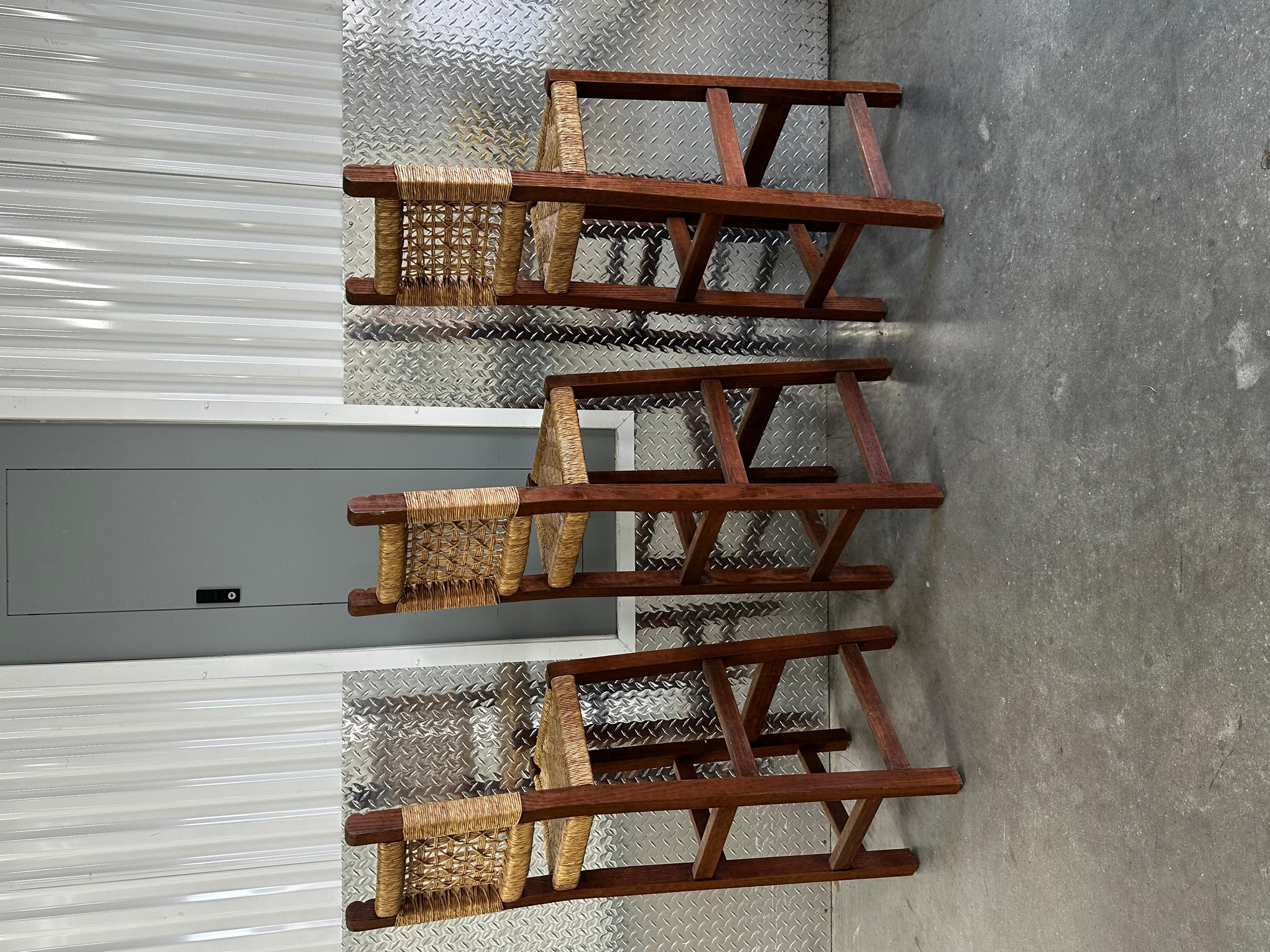 Sgabelli francesi anni '50 in stile Audoux-Minet in Corde intrecciate, Set di 3 In condizioni buone in vendita a Fort Lauderdale, FL