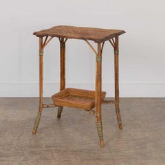 Französischer Tisch aus geflochtenem Korbgeflecht und Holz aus den 1950er Jahren