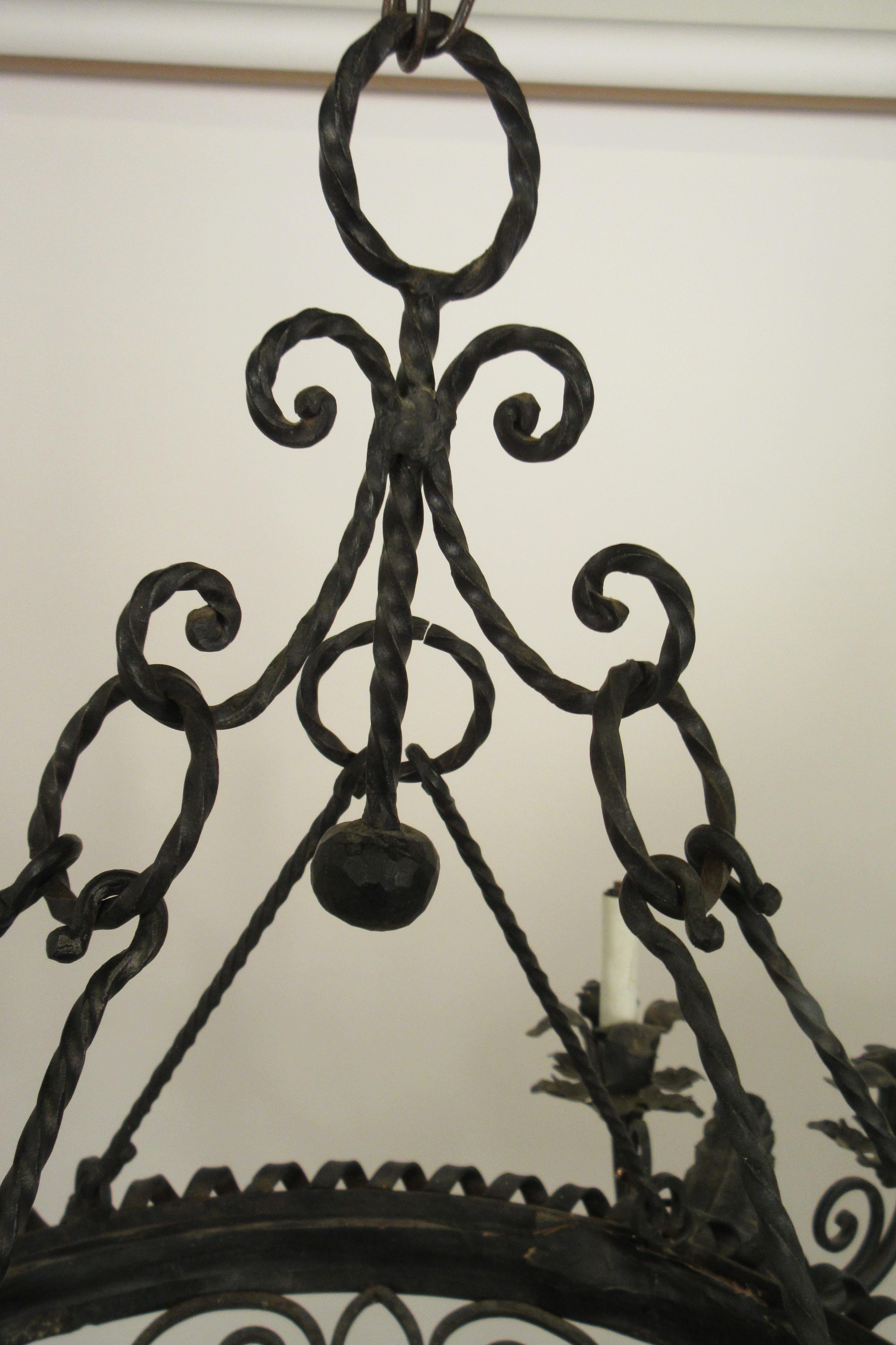 1950s French Wrought Iron Basket Chandelier For Sale 5