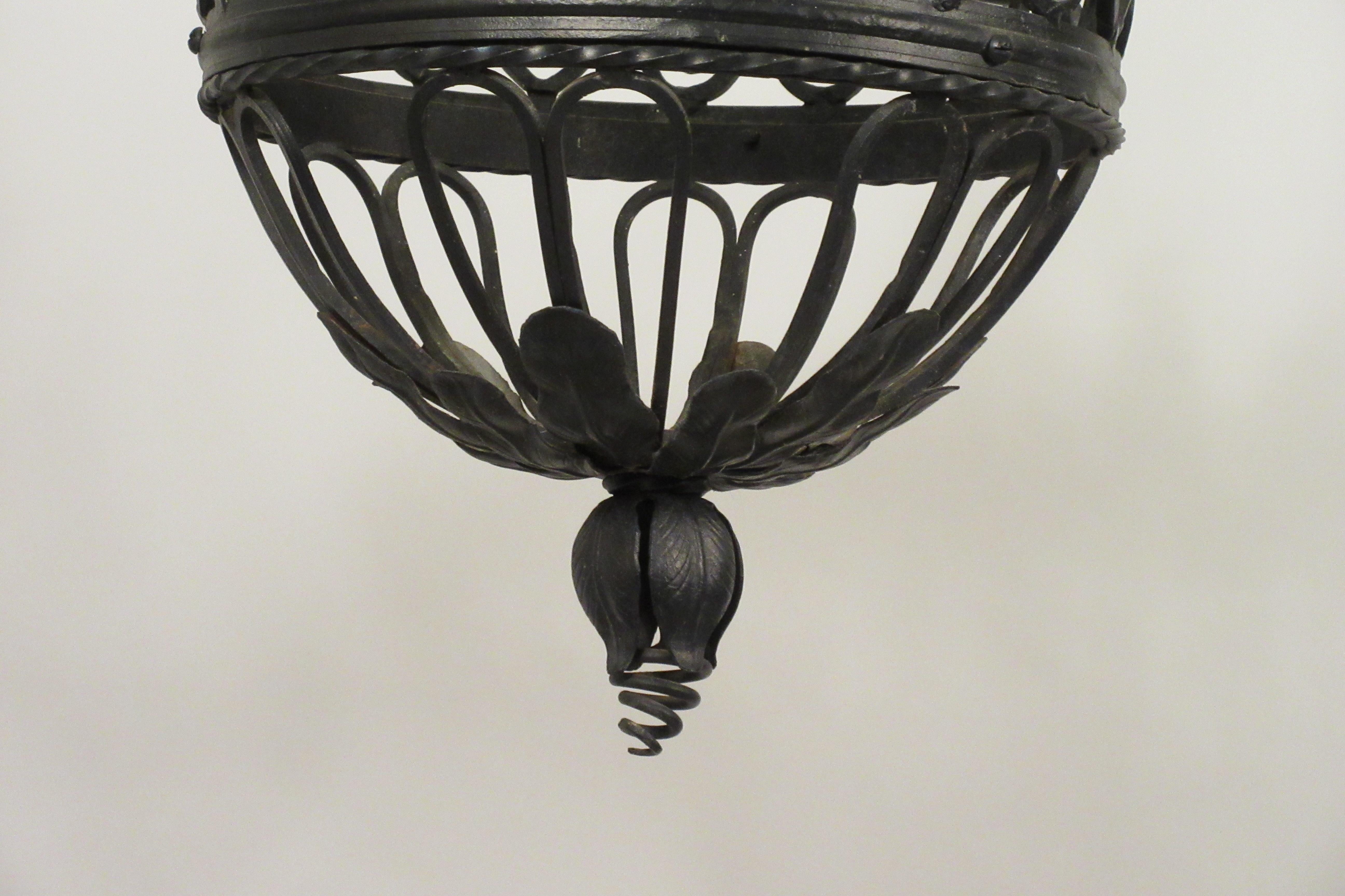 1950s French Wrought Iron Basket Chandelier For Sale 4