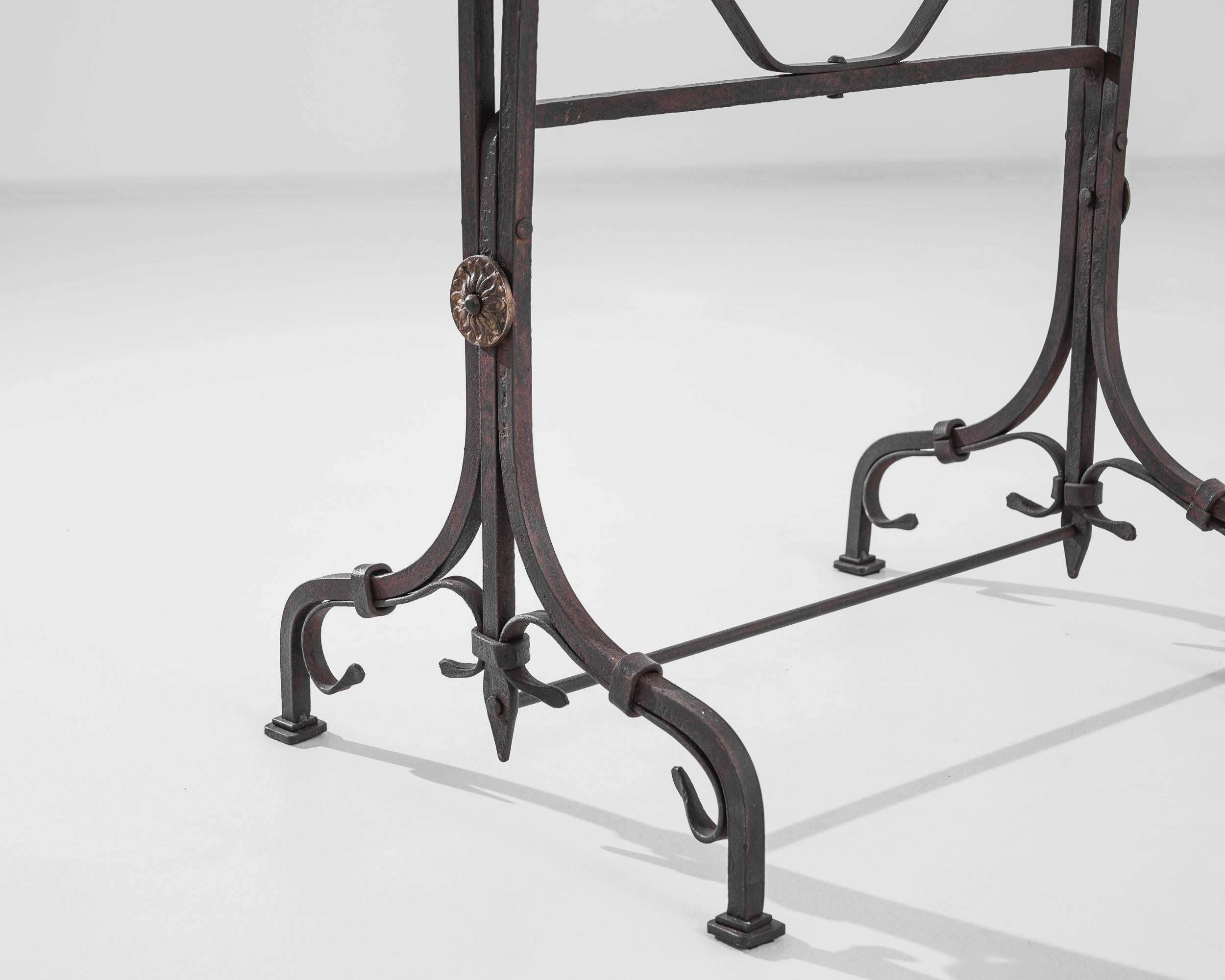 Mid-20th Century 1950s French Wrought Iron Console Tables with Marble Tops, A Pair