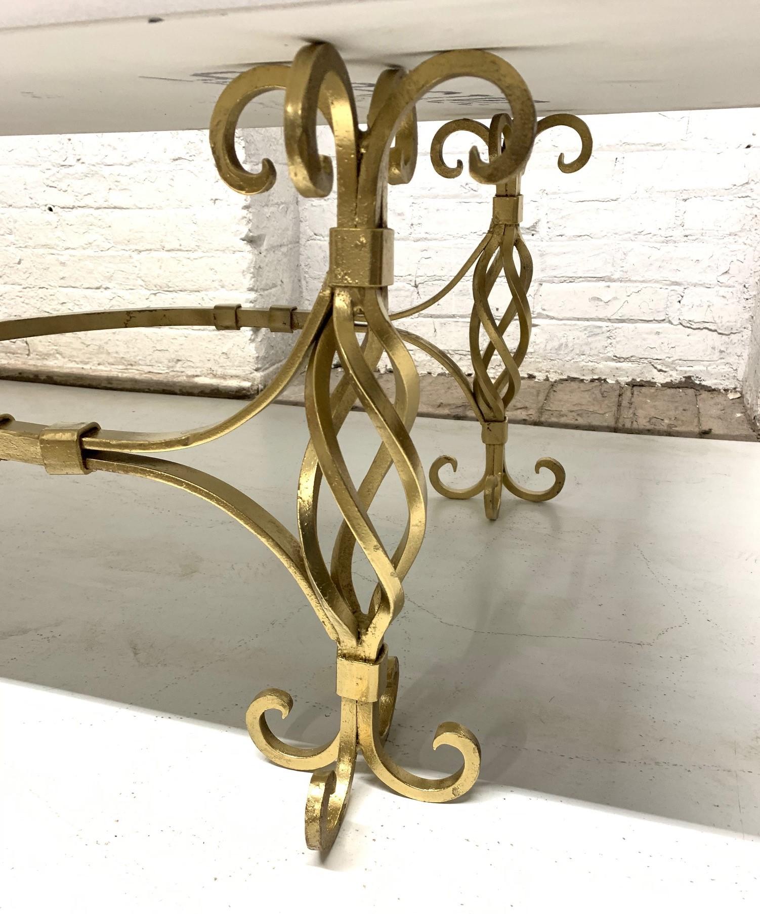 Mid-20th Century 1950s French Wrought Iron Gold Coffee Table with Quartz Top For Sale