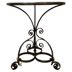 1950s French Wrought Iron Scrolled Side Table with Brass Rosette Detail