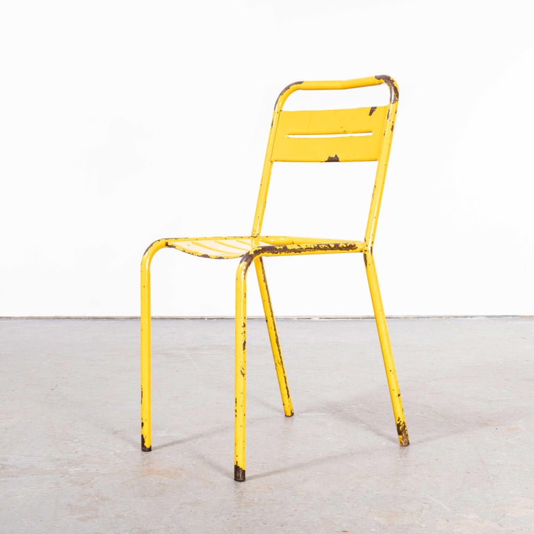 1950's, French Yellow Metal Outdoor Dining Chairs, Set of Six For Sale