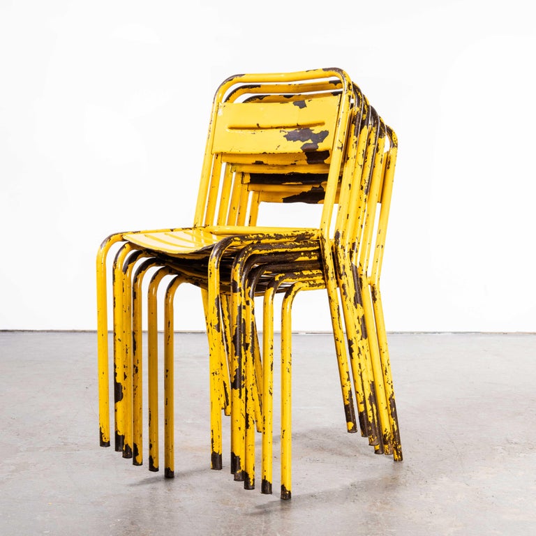 1950's, French Yellow Metal Outdoor Dining Chairs, Set of Six For Sale