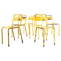 1950's, French Yellow Metal Outdoor Dining Chairs, Set of Six