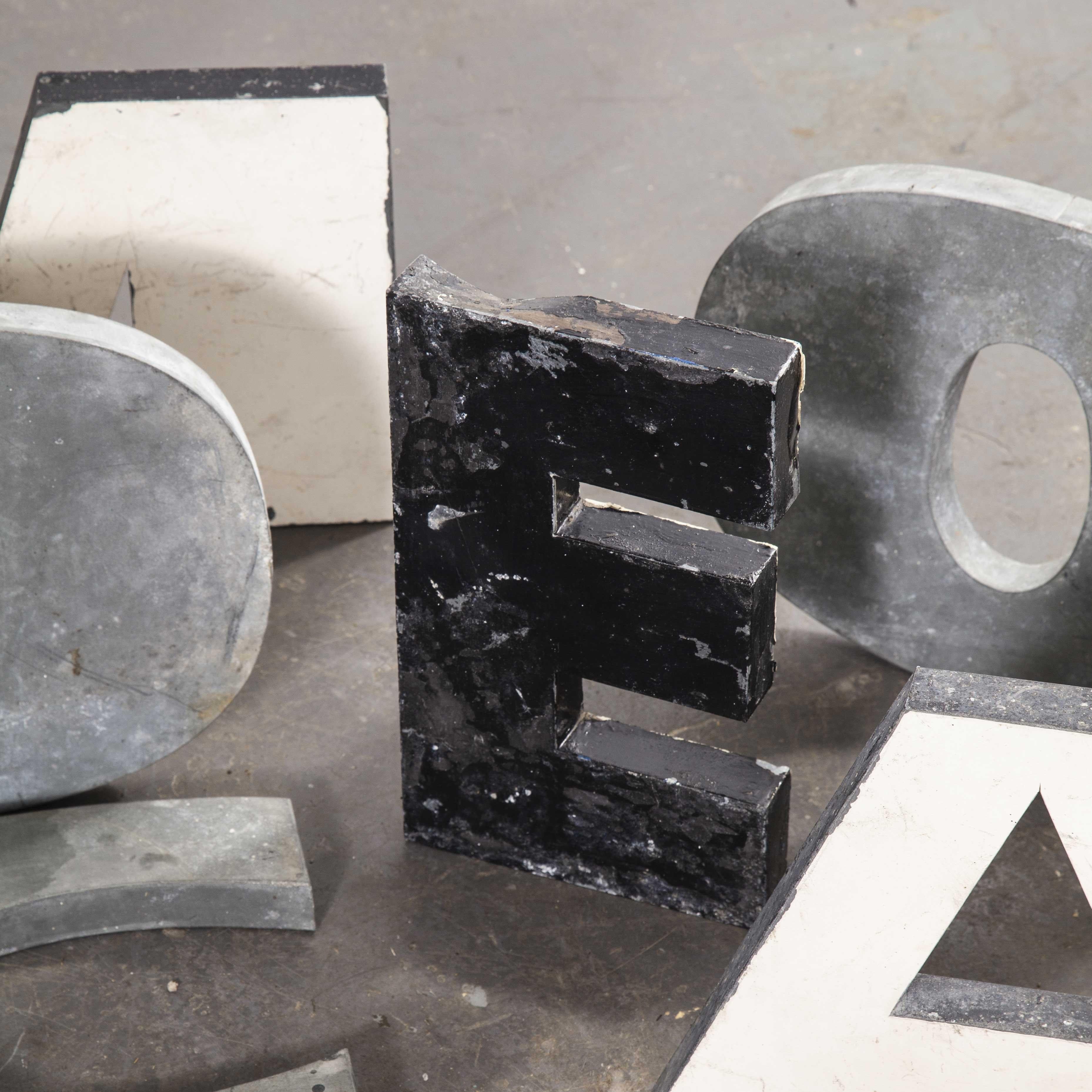 Sheet Metal 1950s French Zinc Letters, Letter White D