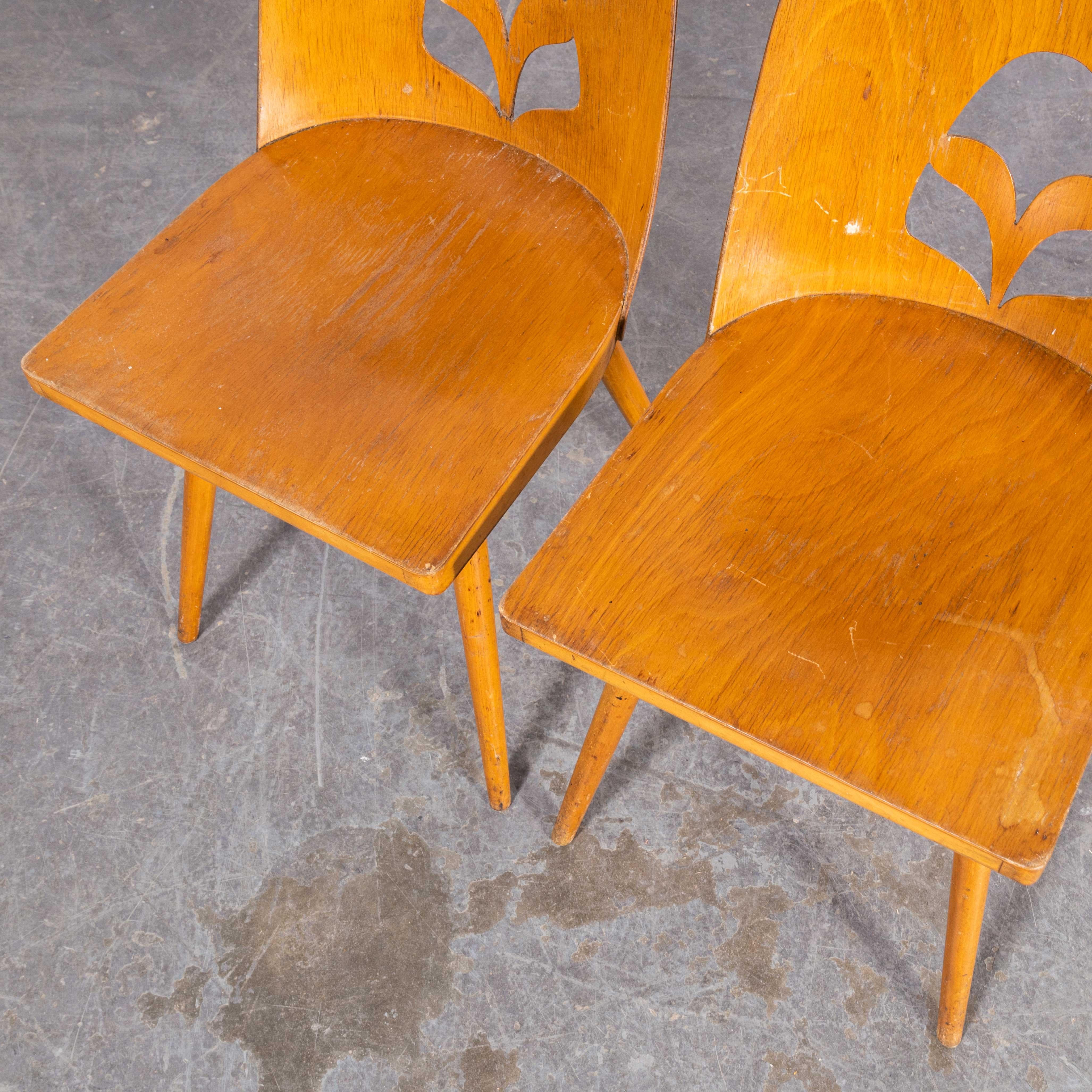 Wood 1950s Fretwork Detail Dining Chairs by Radomir Hoffman, Pair For Sale