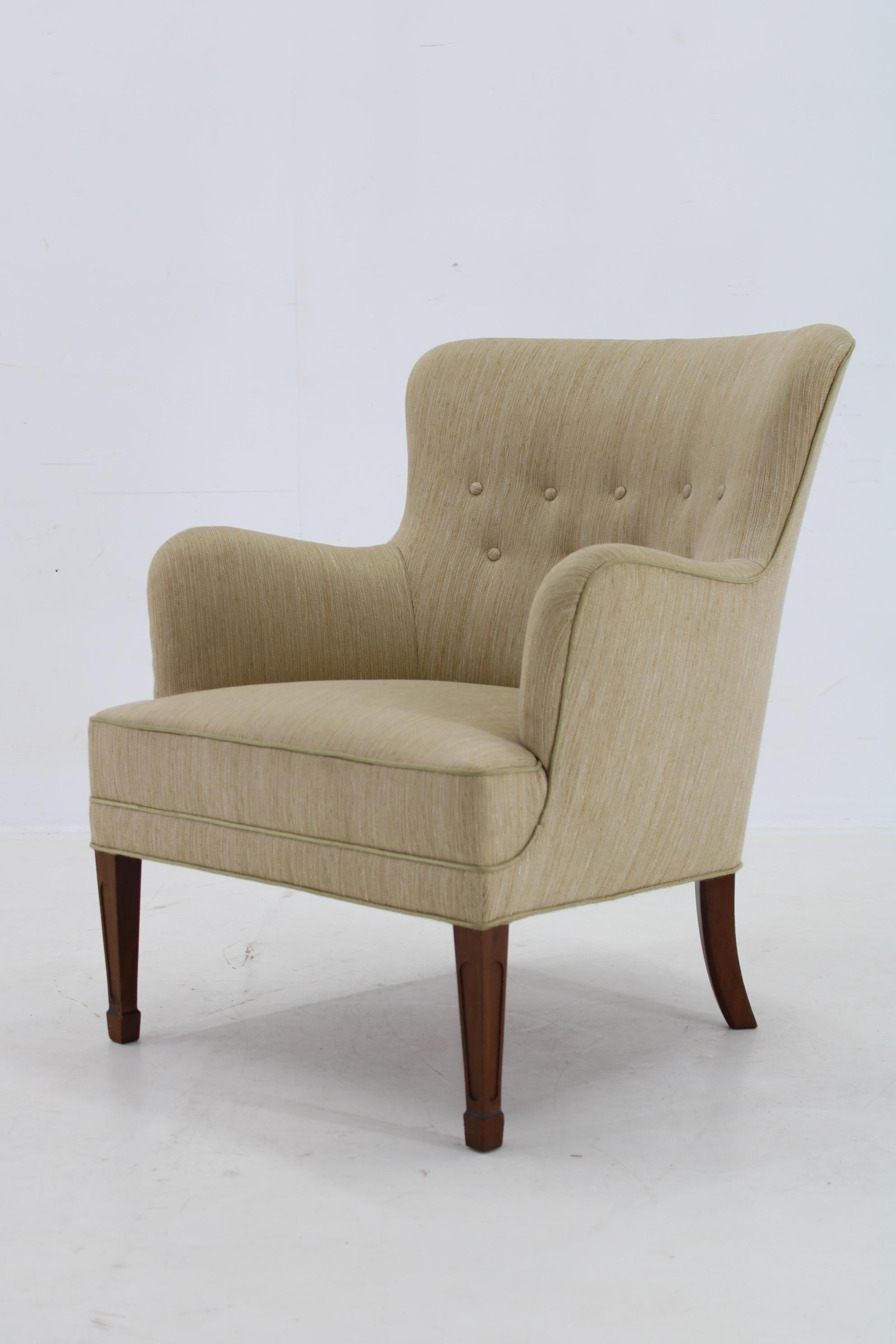 Fabric 1950s Frits Henningsen Lounge Chair , Denmark