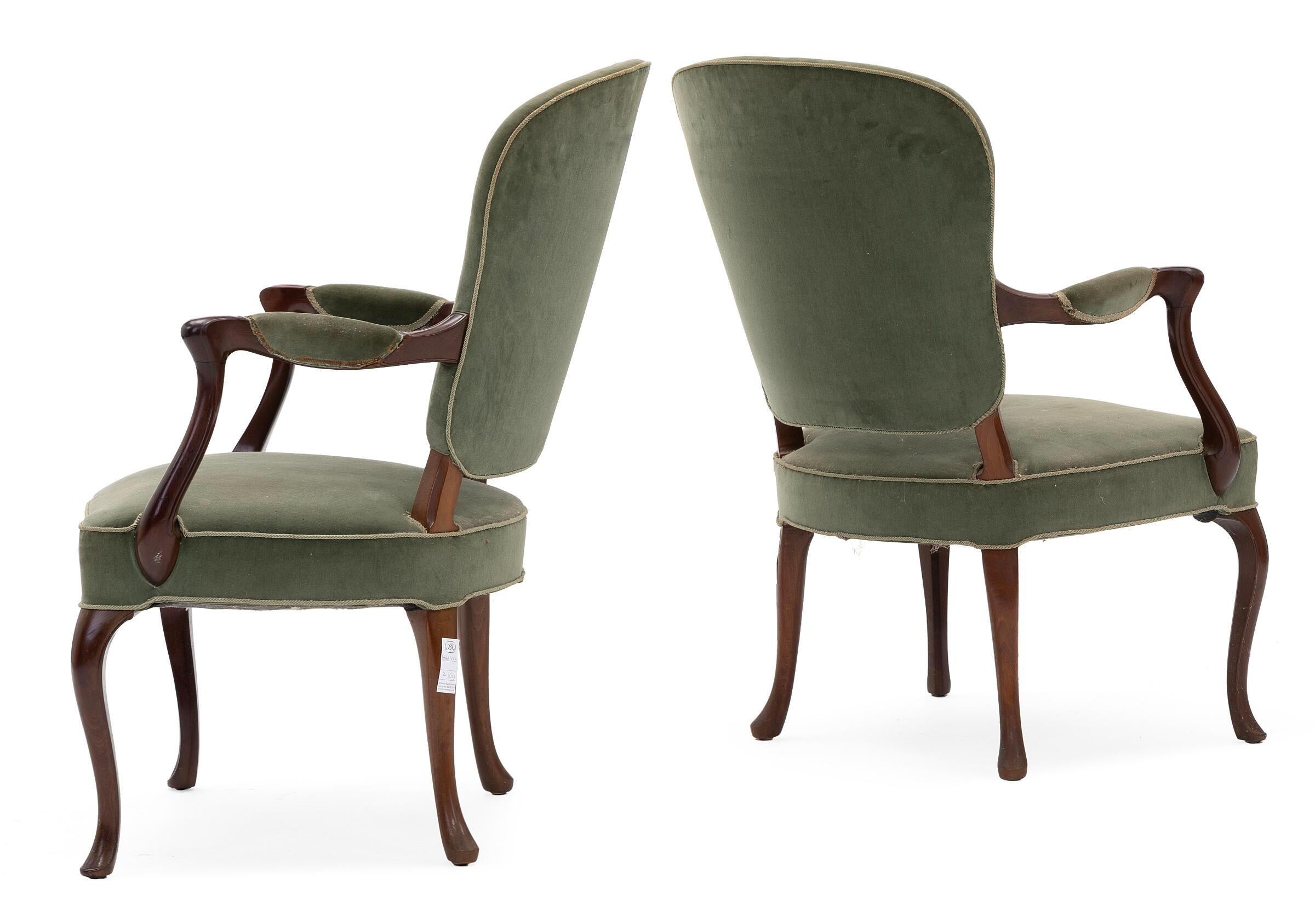 Scandinavian Modern 1950s Frits Henningsen Pair of Hardwood Beech Armchairs with Green Velour For Sale
