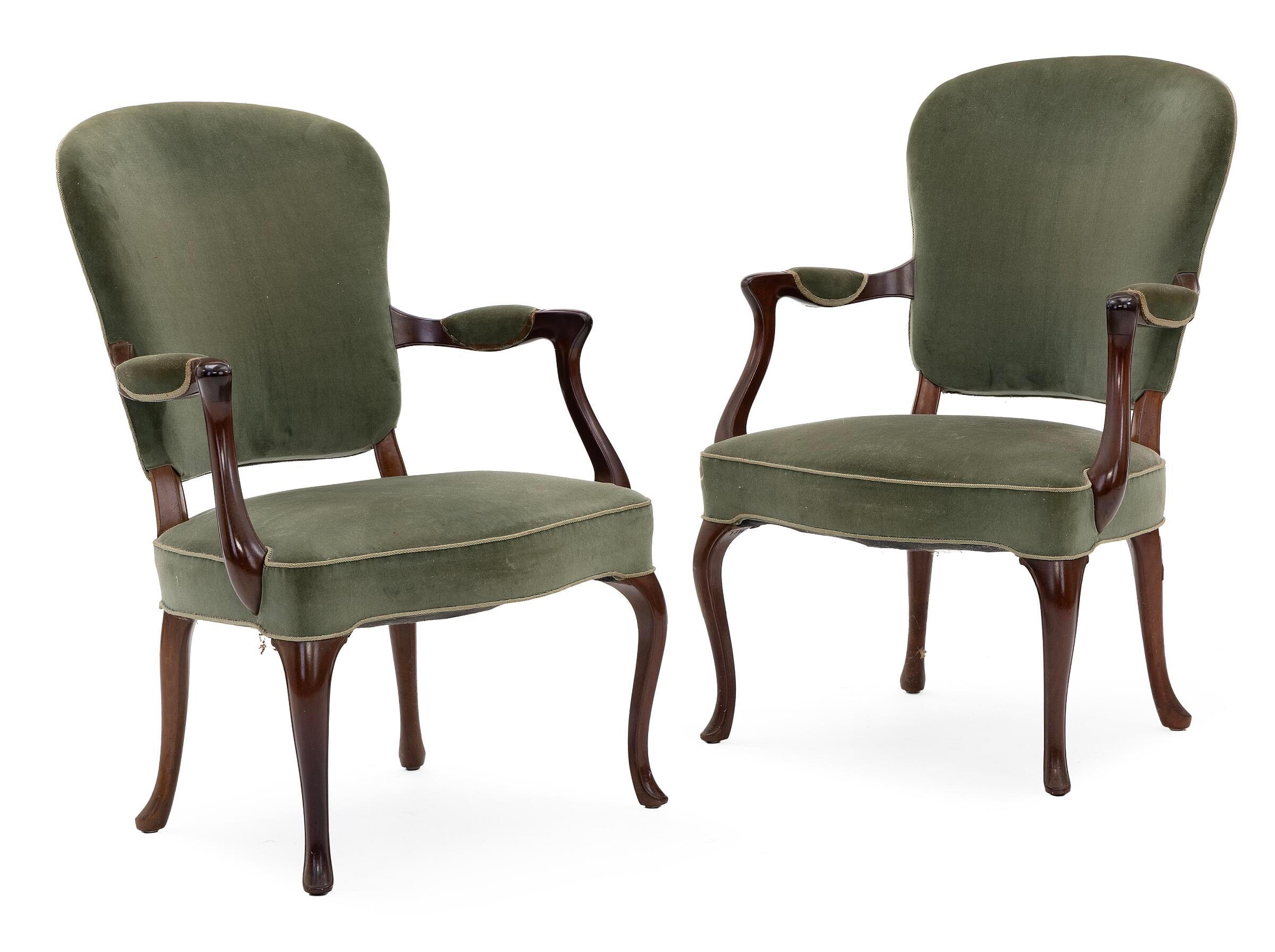 1950s Frits Henningsen Pair of Hardwood Beech Armchairs with Green Velour In Good Condition For Sale In London, GB