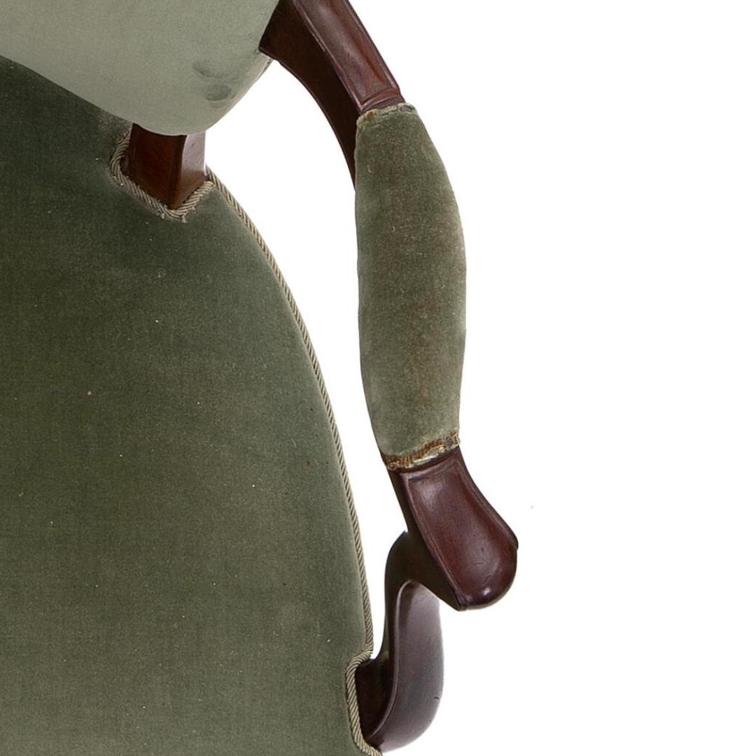 Fabric 1950s Frits Henningsen Pair of Hardwood Beech Armchairs with Green Velour For Sale