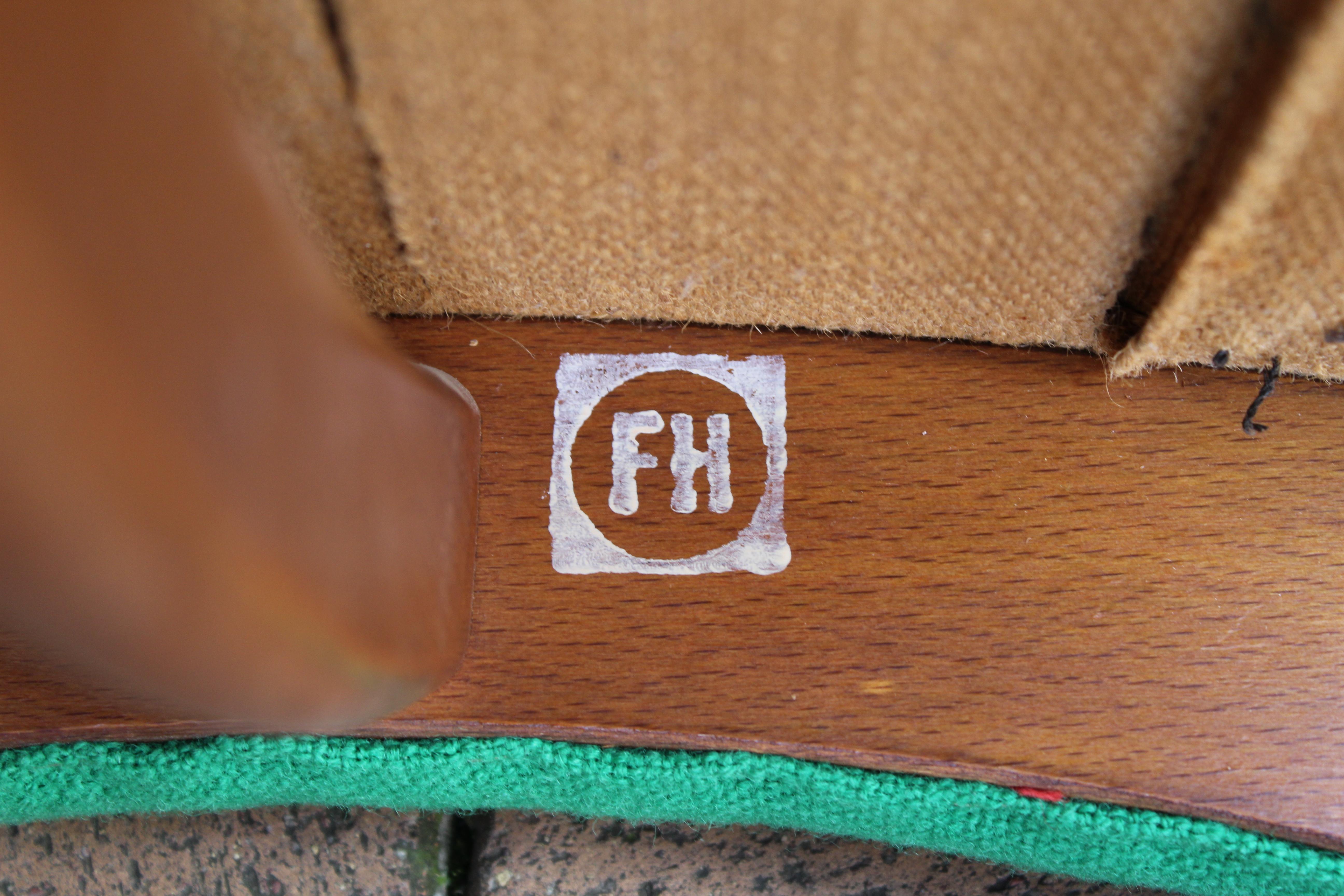 1950s Fritz Hansen Green Button Upholstered Wingback Lounge Armchair Footstool 2