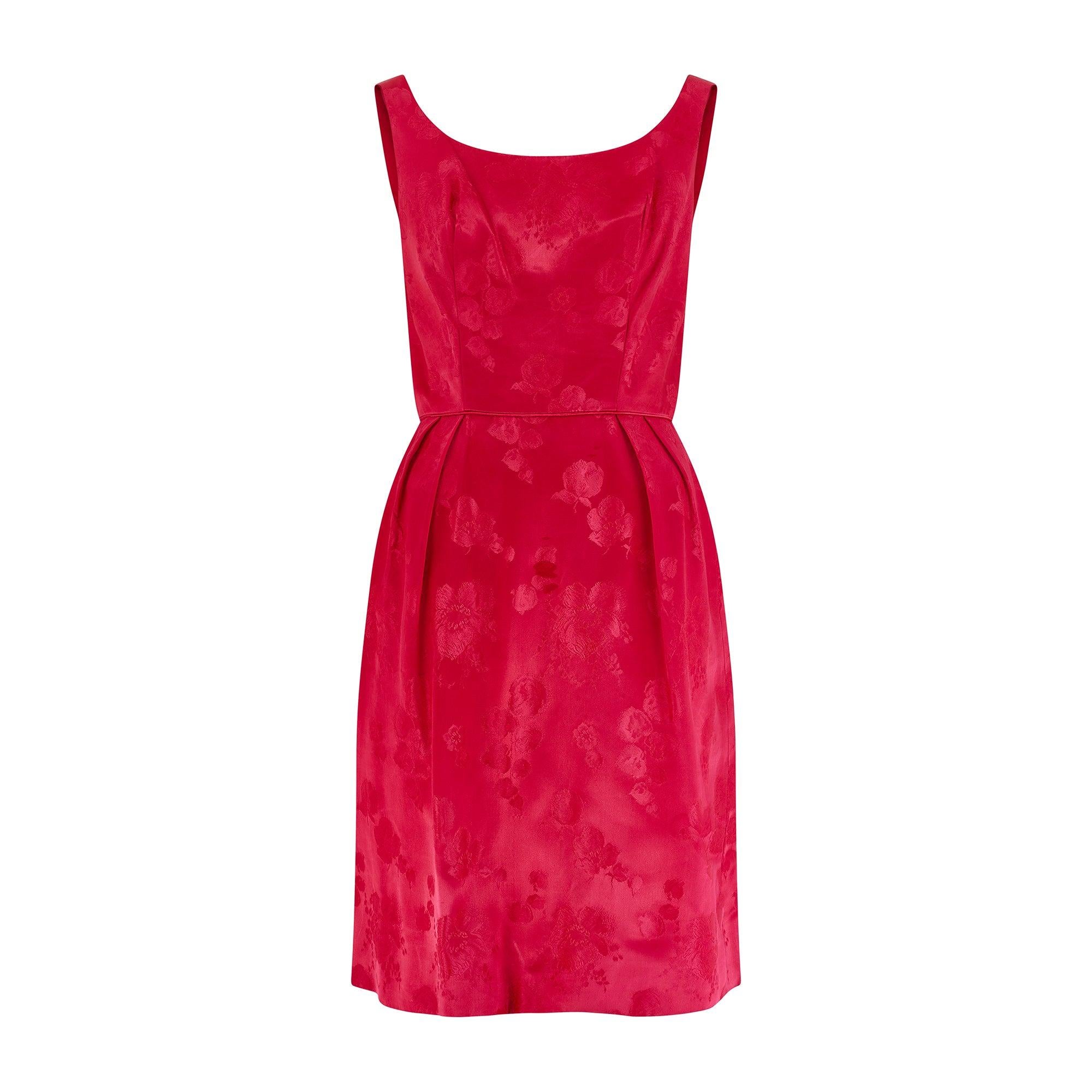 Women's 1950s Fuchsia Pink Jacquard Dress and Coat Ensemble For Sale