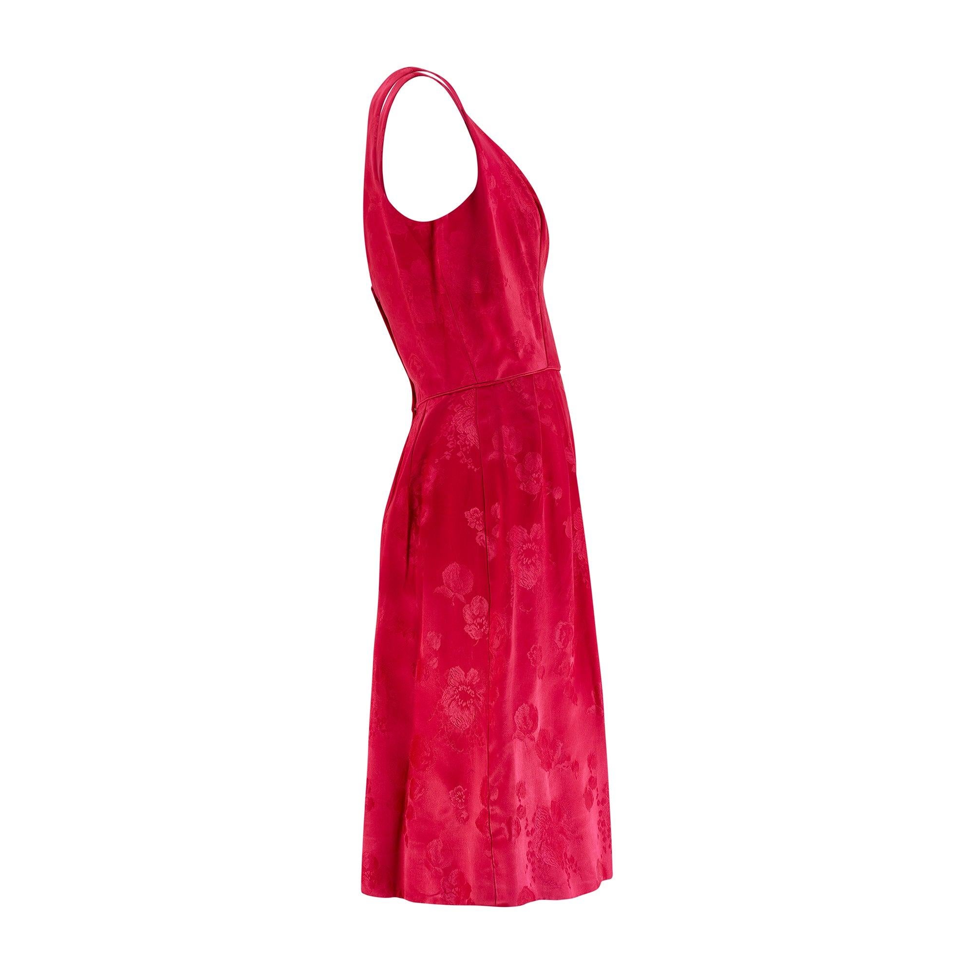 1950s Fuchsia Pink Jacquard Dress and Coat Ensemble For Sale 1
