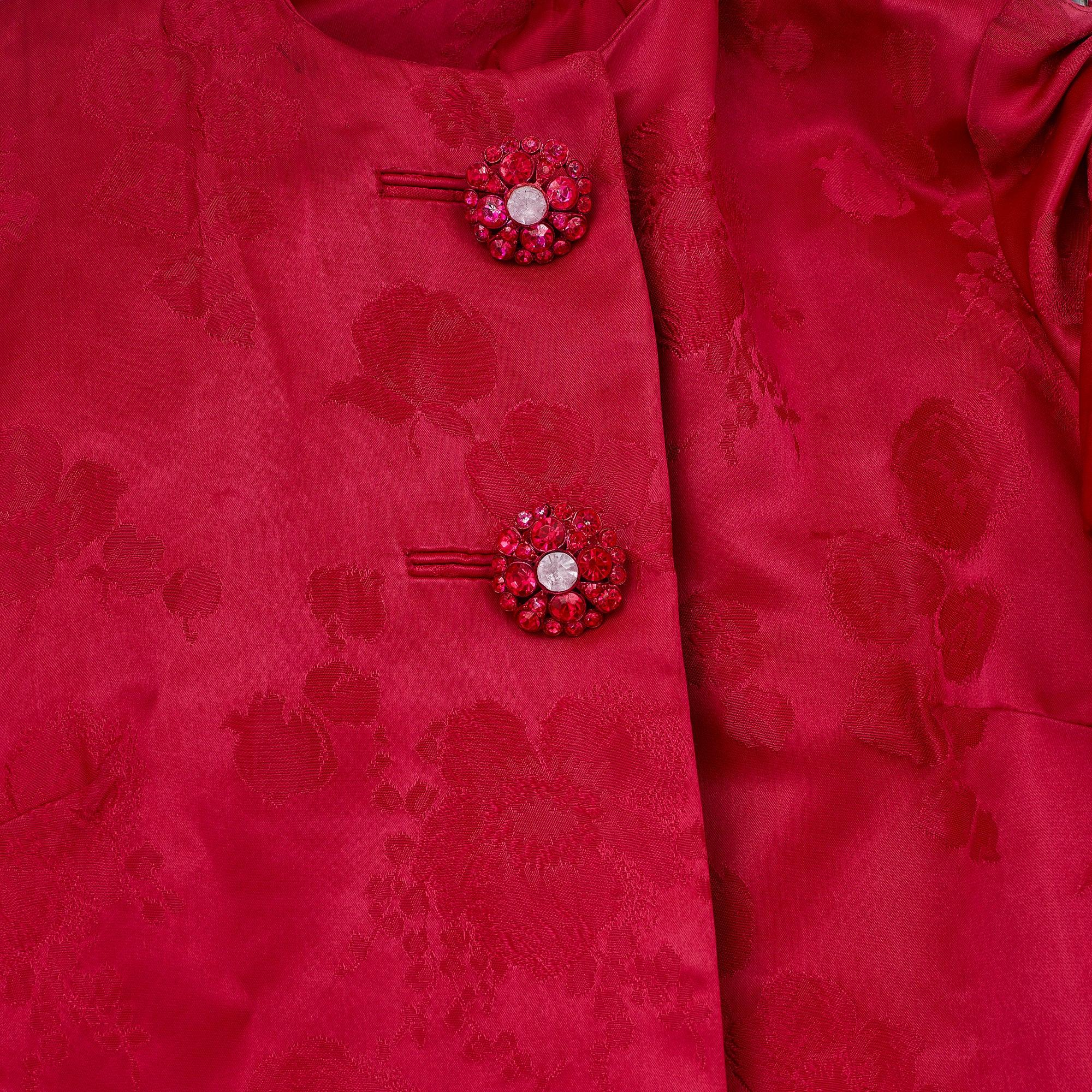 1950s Fuchsia Pink Jacquard Dress and Coat Ensemble For Sale 3