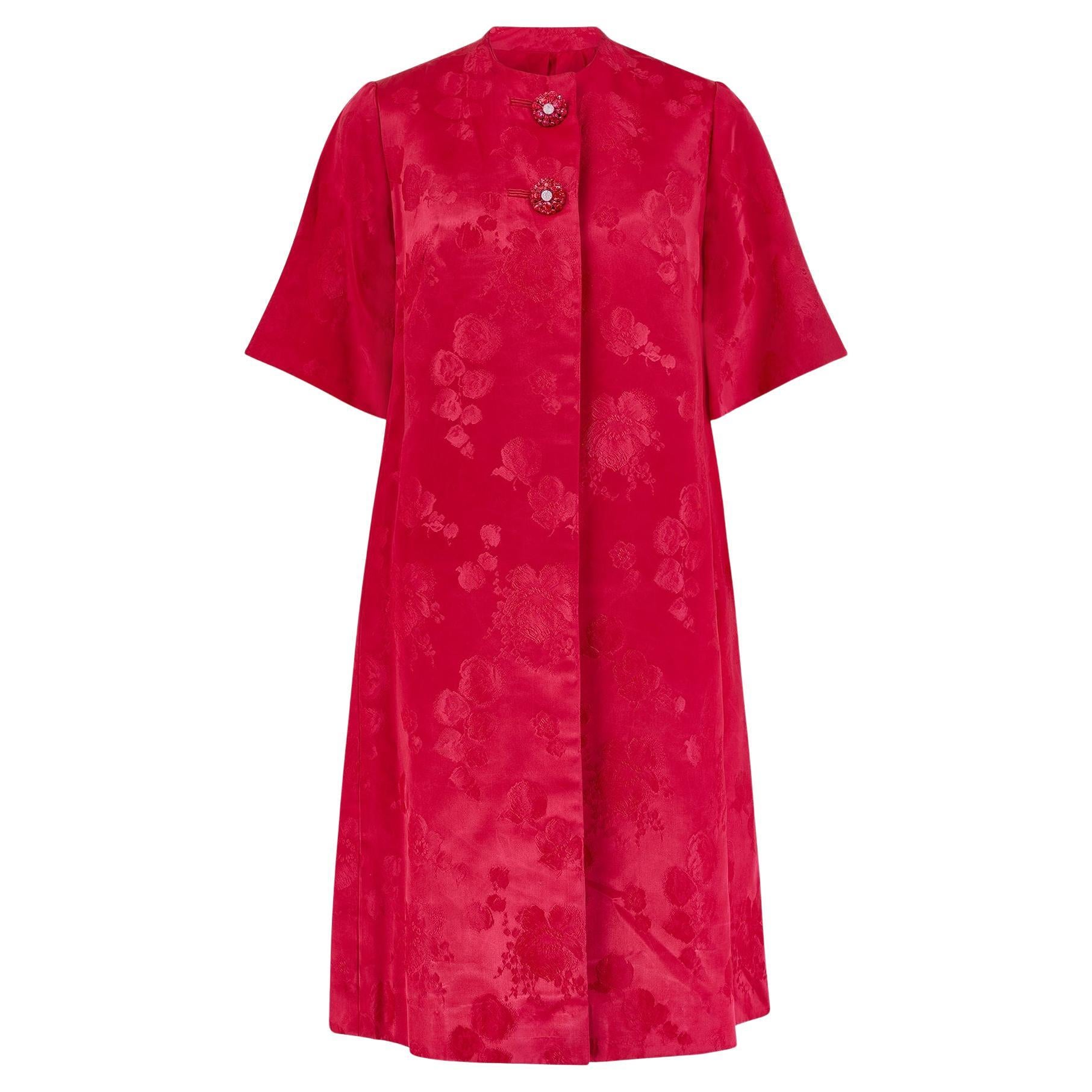 1950s Fuchsia Pink Jacquard Dress and Coat Ensemble For Sale