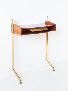 1950s Fully Restored Italian Teak and Brass Console Table with Drawer