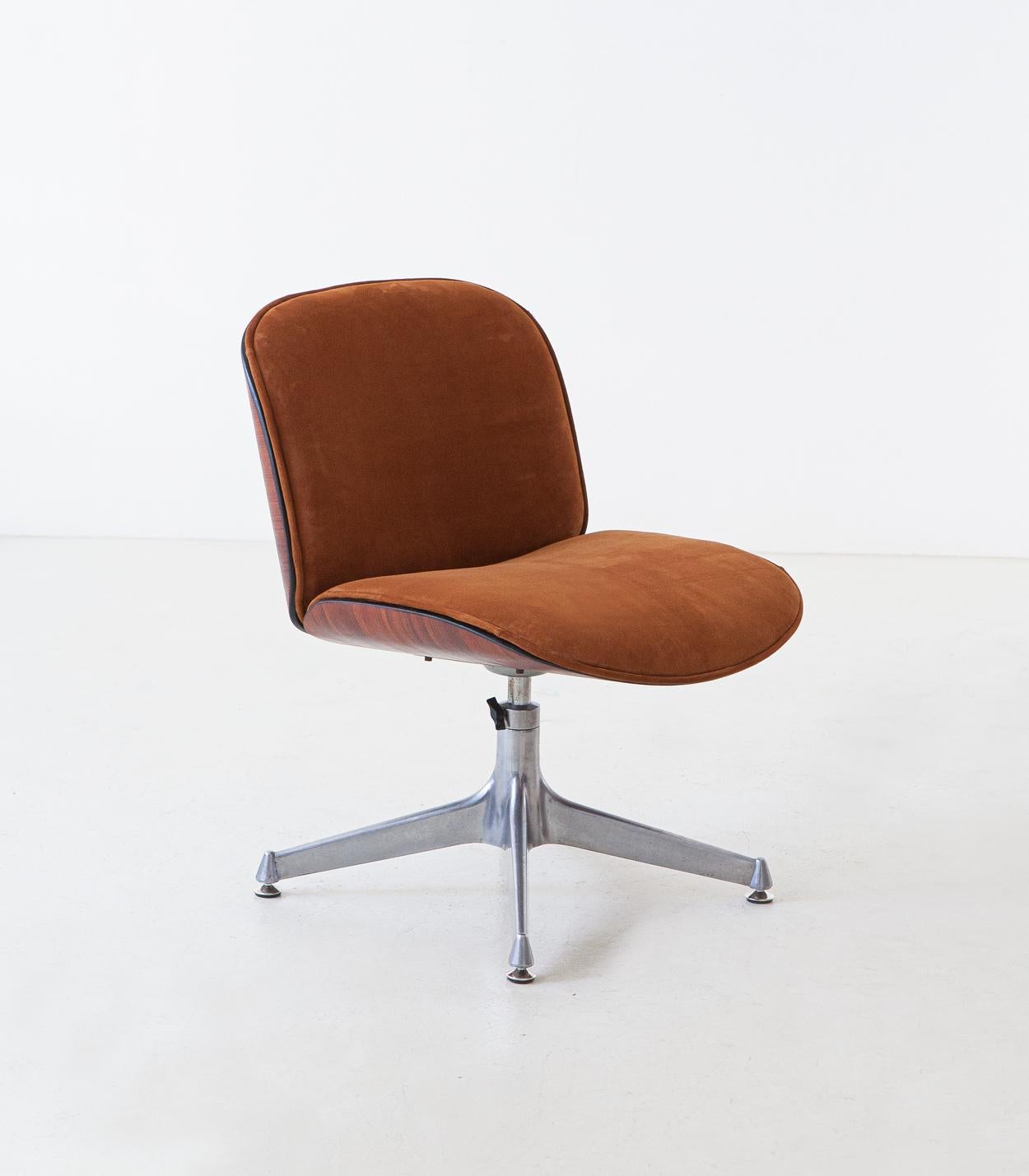 Mid-Century Modern 1950s Fully Restored Rosewood and Leather Desk Chair by Ico Parisi for MIM