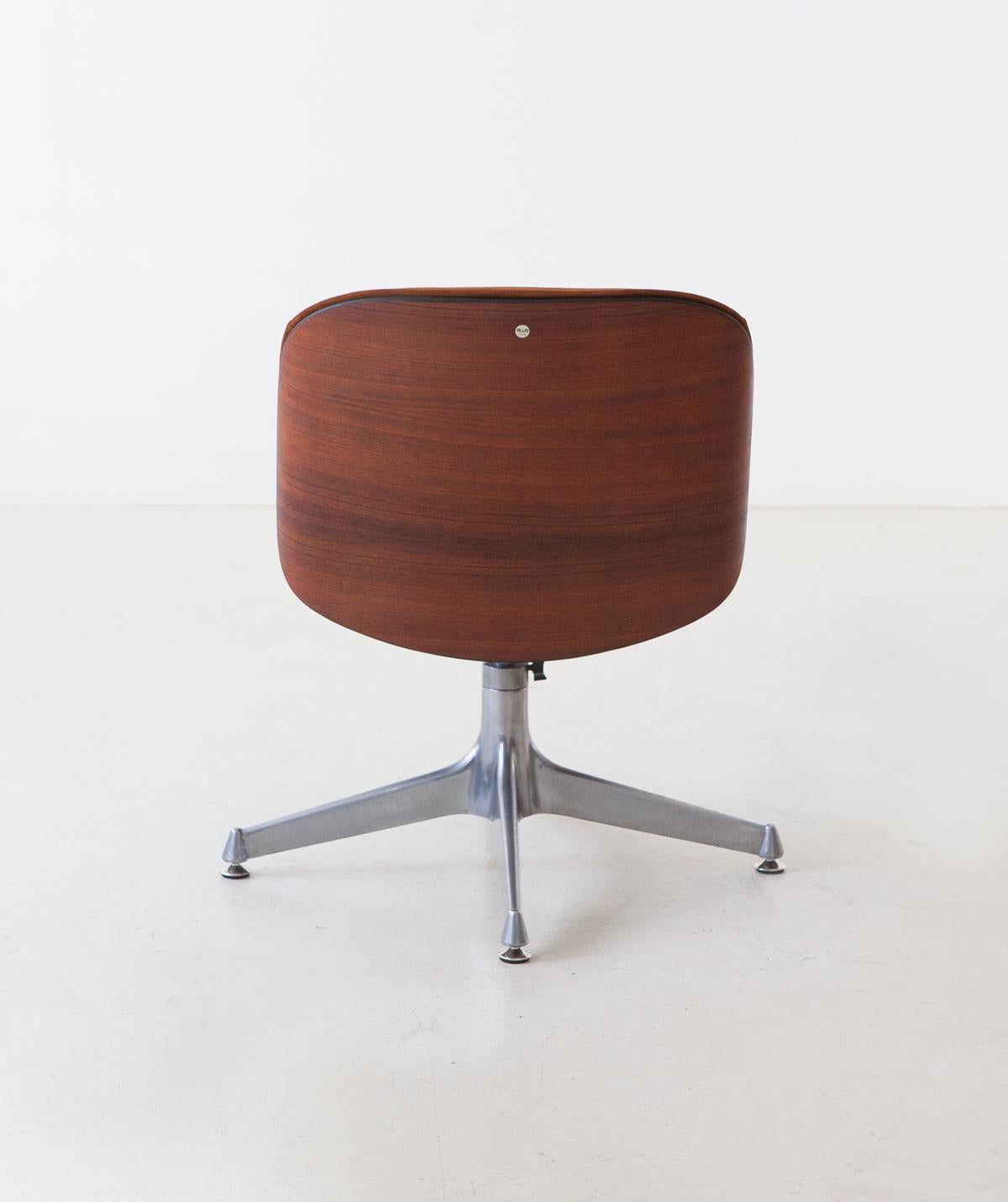 Mid-20th Century 1950s Fully Restored Rosewood and Leather Desk Chair by Ico Parisi for MIM