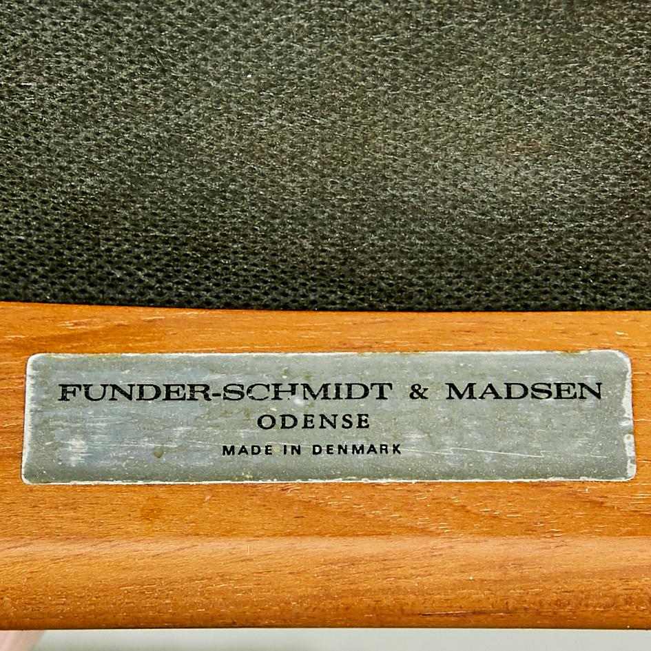 1950s Funder-Schmidt Madsen Odense Denmark Teak Arm Chairs w/ Cowhide Seats, Pr im Angebot 1