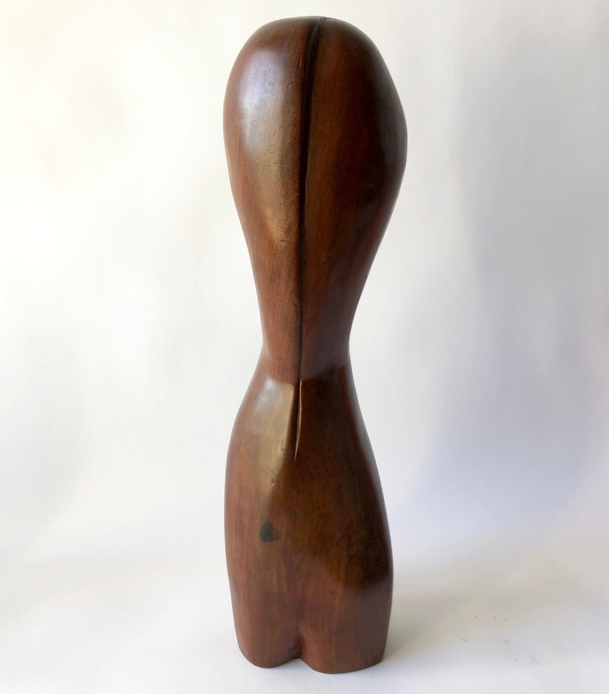 Mid-Century Modern 1950s G. Numa Abstract Figurative Carved Wood Female Torso Sculpture