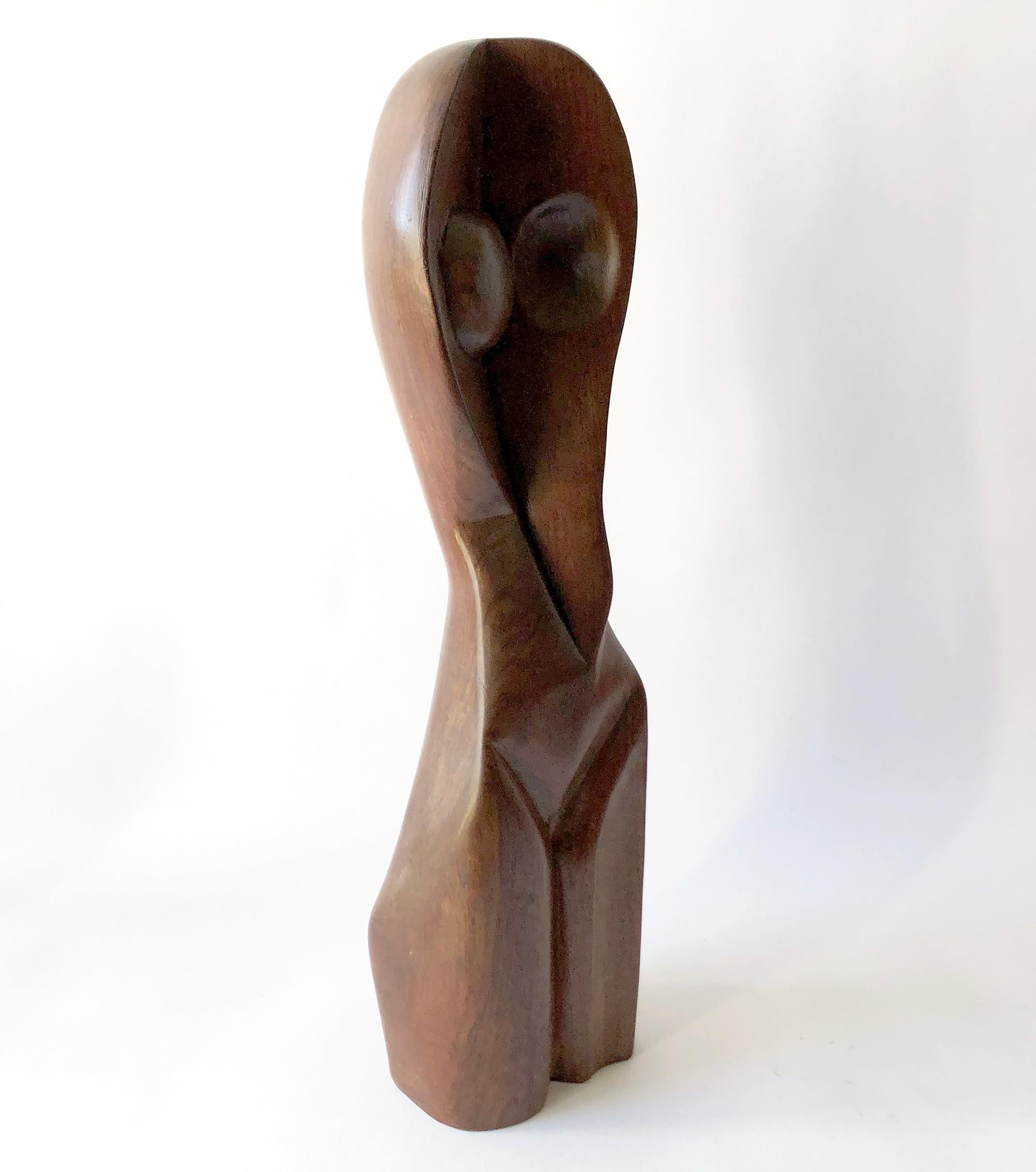 American 1950s G. Numa Abstract Figurative Carved Wood Female Torso Sculpture