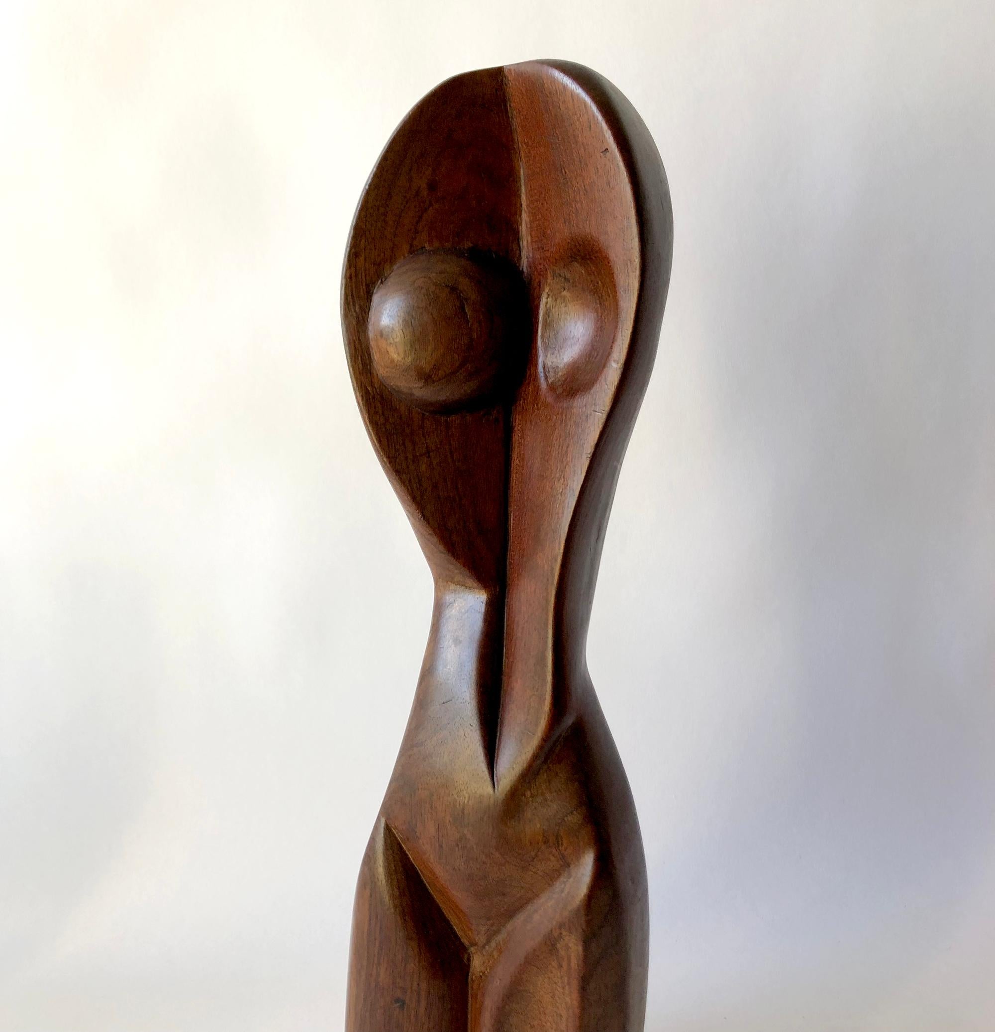 Hand-Carved 1950s G. Numa Abstract Figurative Carved Wood Female Torso Sculpture