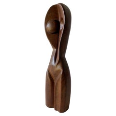 1950s G. Numa Abstract Figurative Carved Wood Female Torso Sculpture