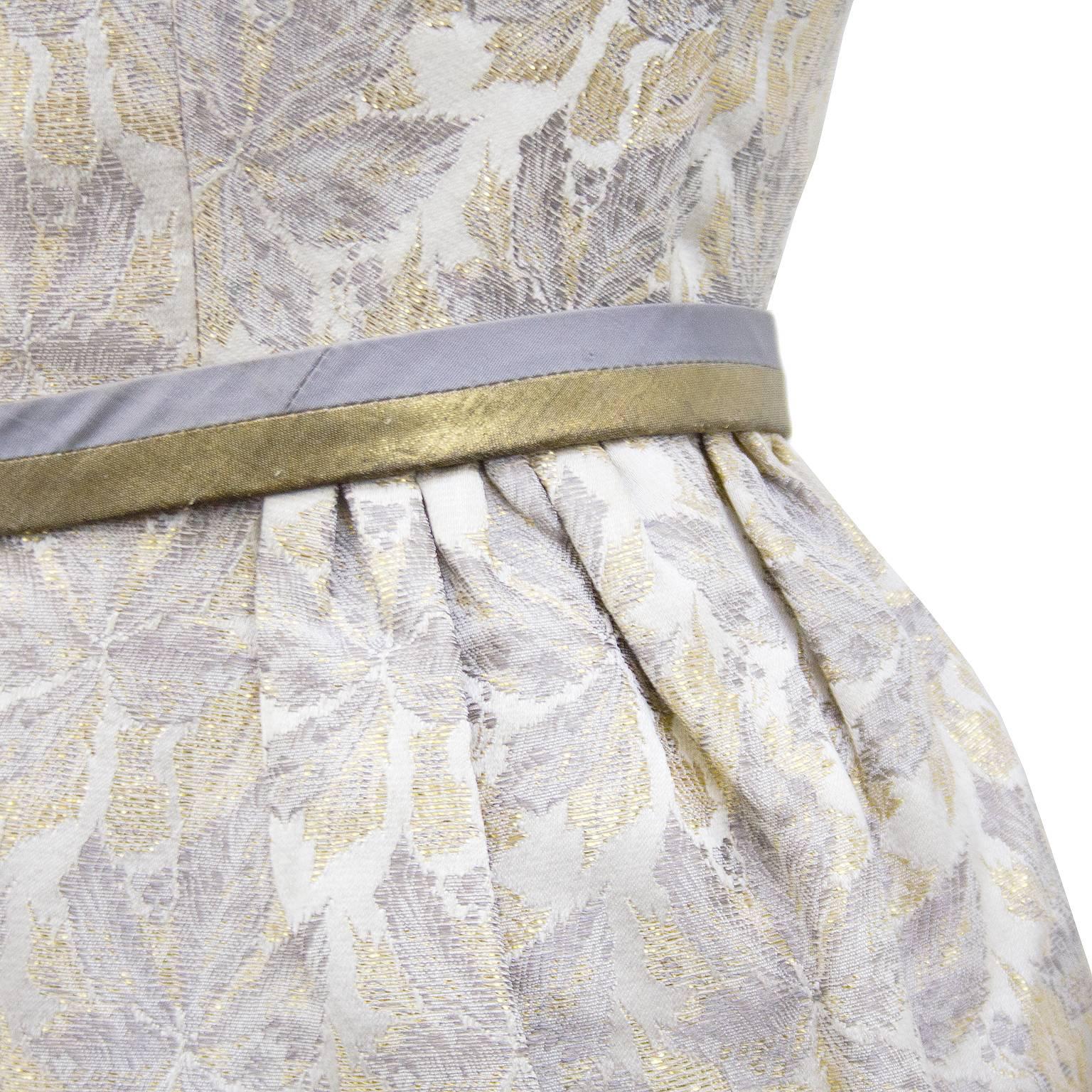 Women's 1950s Galerias Preciados Silver & Gold Brocade Wriggle Style Cocktail Dress 