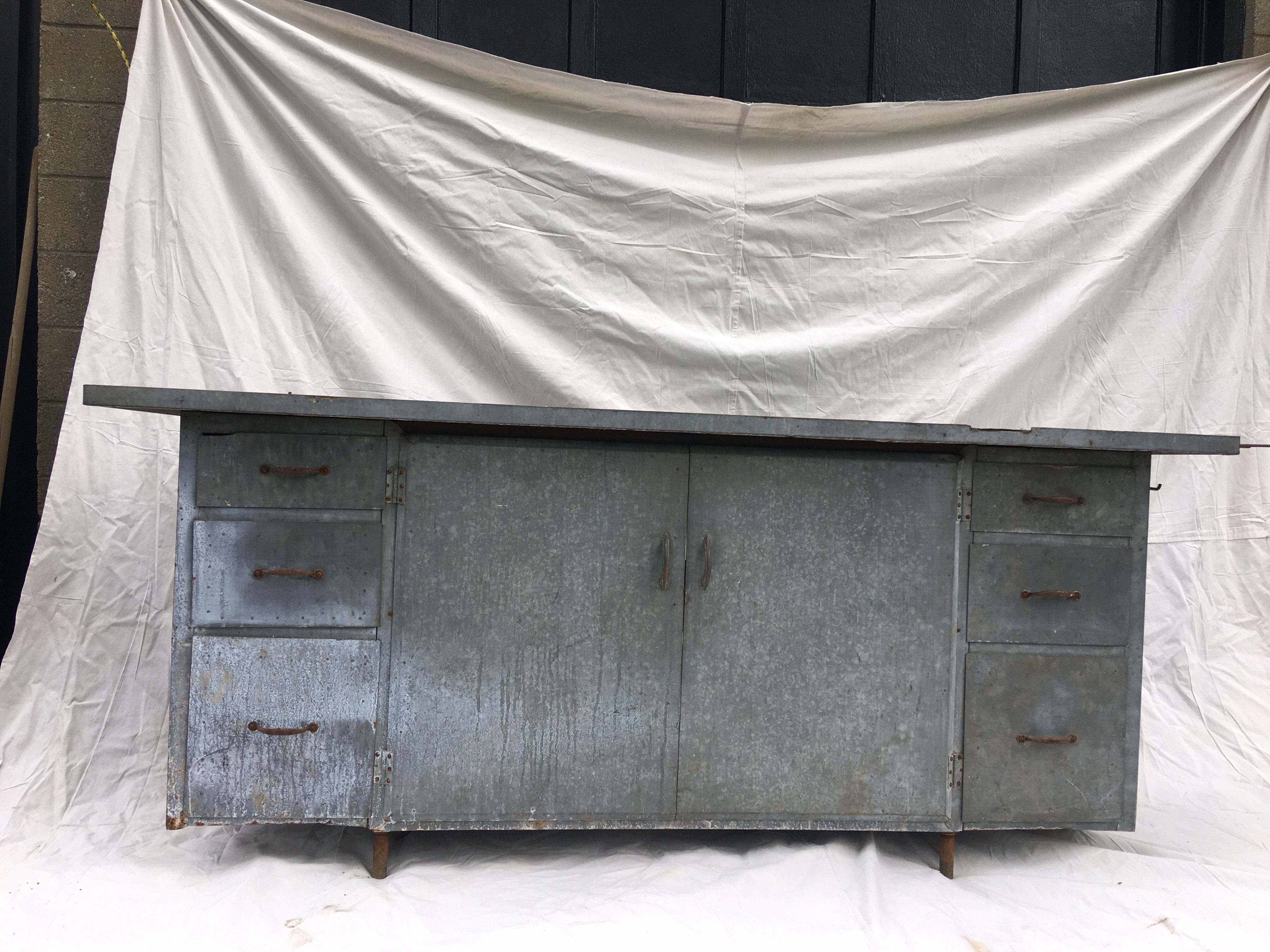 1950s Galvanized Industrial Work Bench In Good Condition In Philadelphia, PA