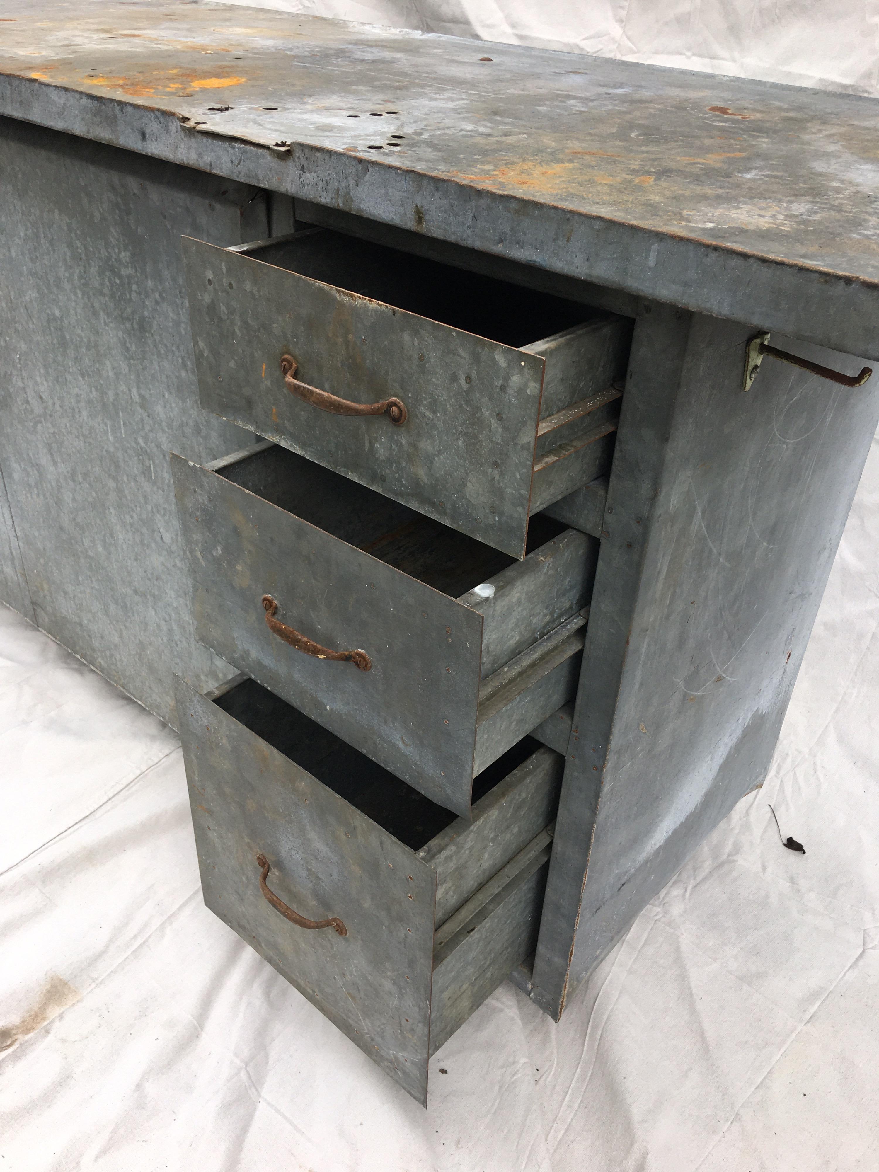 Metal 1950s Galvanized Industrial Work Bench