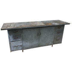 1950s Galvanized Industrial Work Bench