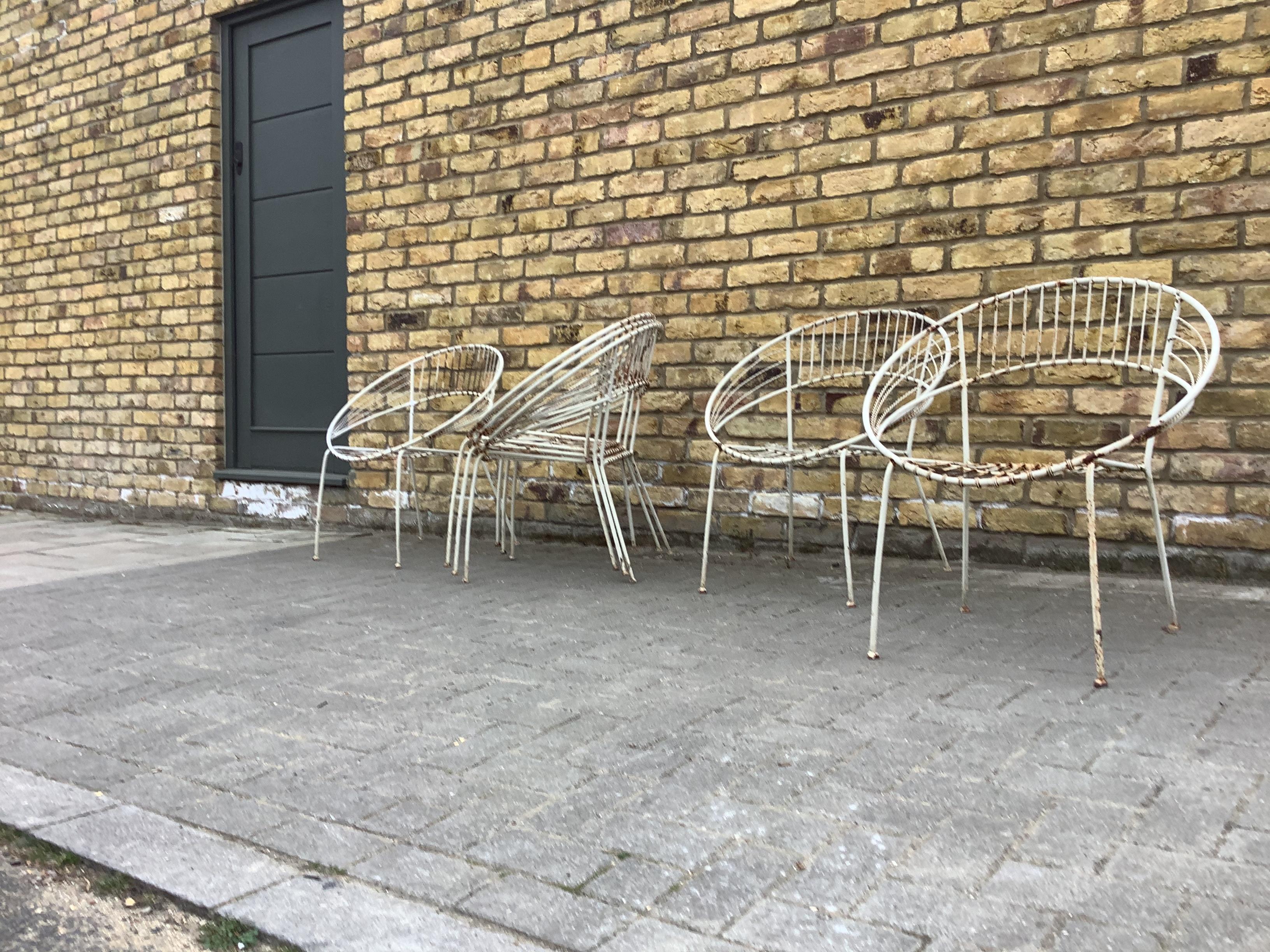 Mid-Century Modern 1950’s Garden Chairs/Six Stackable French Garden Chairs