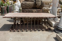 1950s Garden Table with Natural Stone Top and Handcrafted Wrought Iron Base