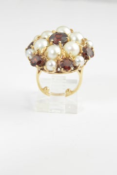 1950s Garnet and Pearl Yellow Gold Dome Ring