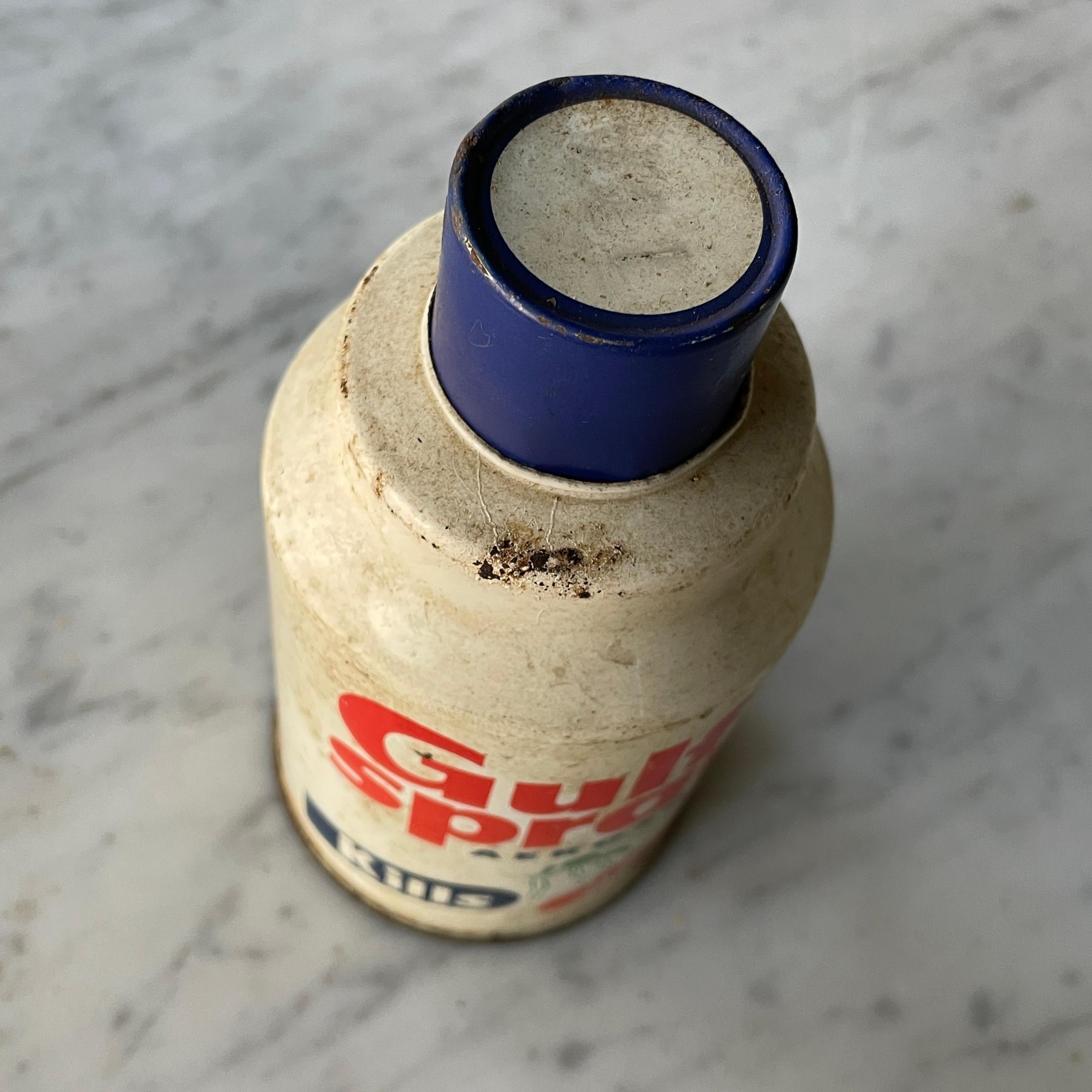 Painted 1950s Gas Station Object Gulf Oil Tin Bug Spray Can Advertising Graphics Prop For Sale