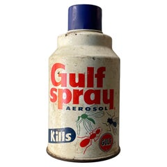 Used 1950s Gas Station Object Gulf Oil Tin Bug Spray Can Advertising Graphics Prop