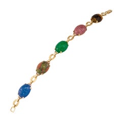 1950s Gemstone Scarab Gold Bracelet