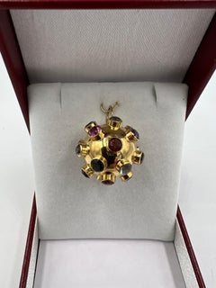 1950s Gemstone Sputnik 18k Yellow Gold Pendant