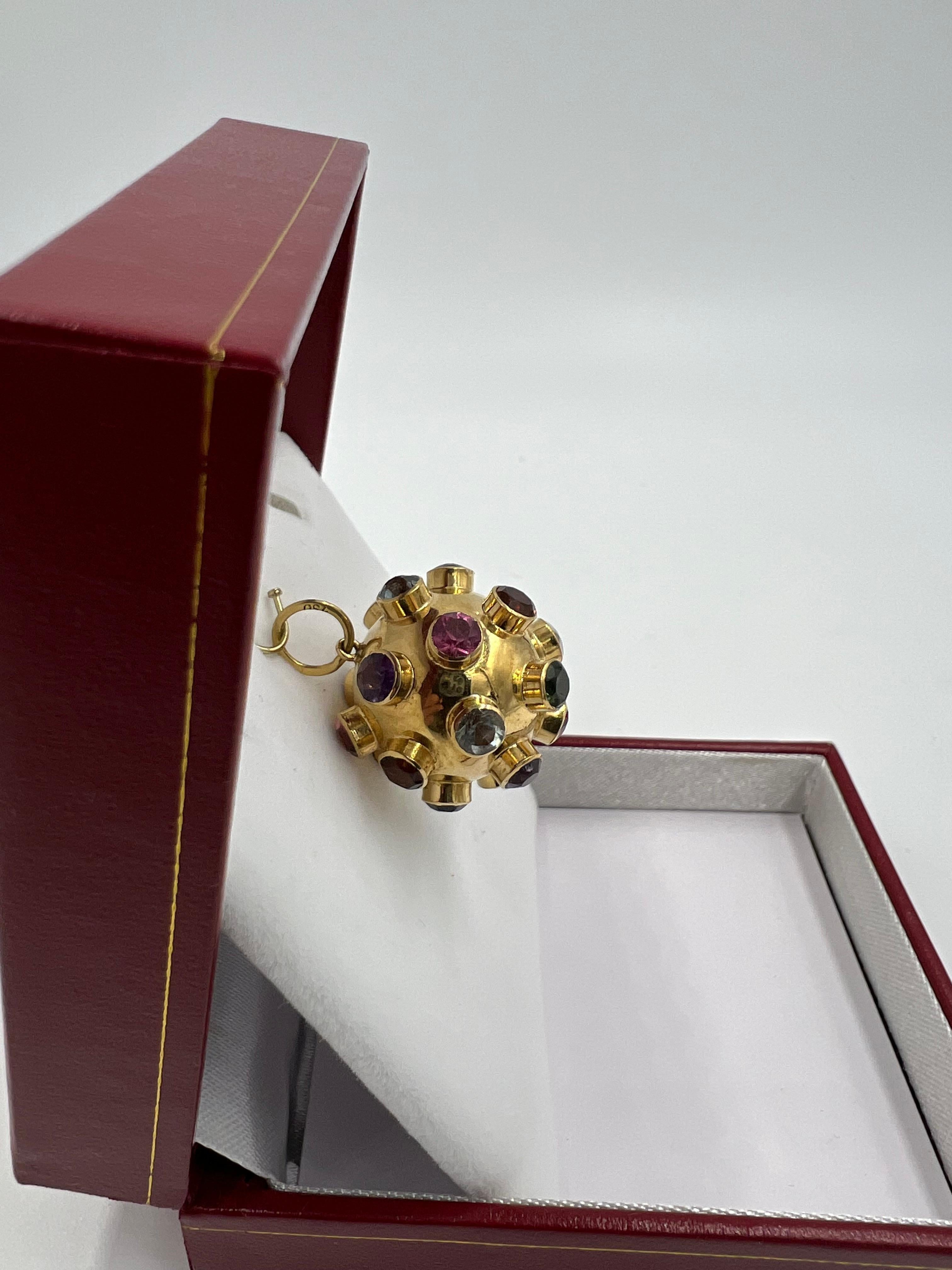 Modernist 1950s Gemstone Sputnik 18k Yellow Gold Pendant