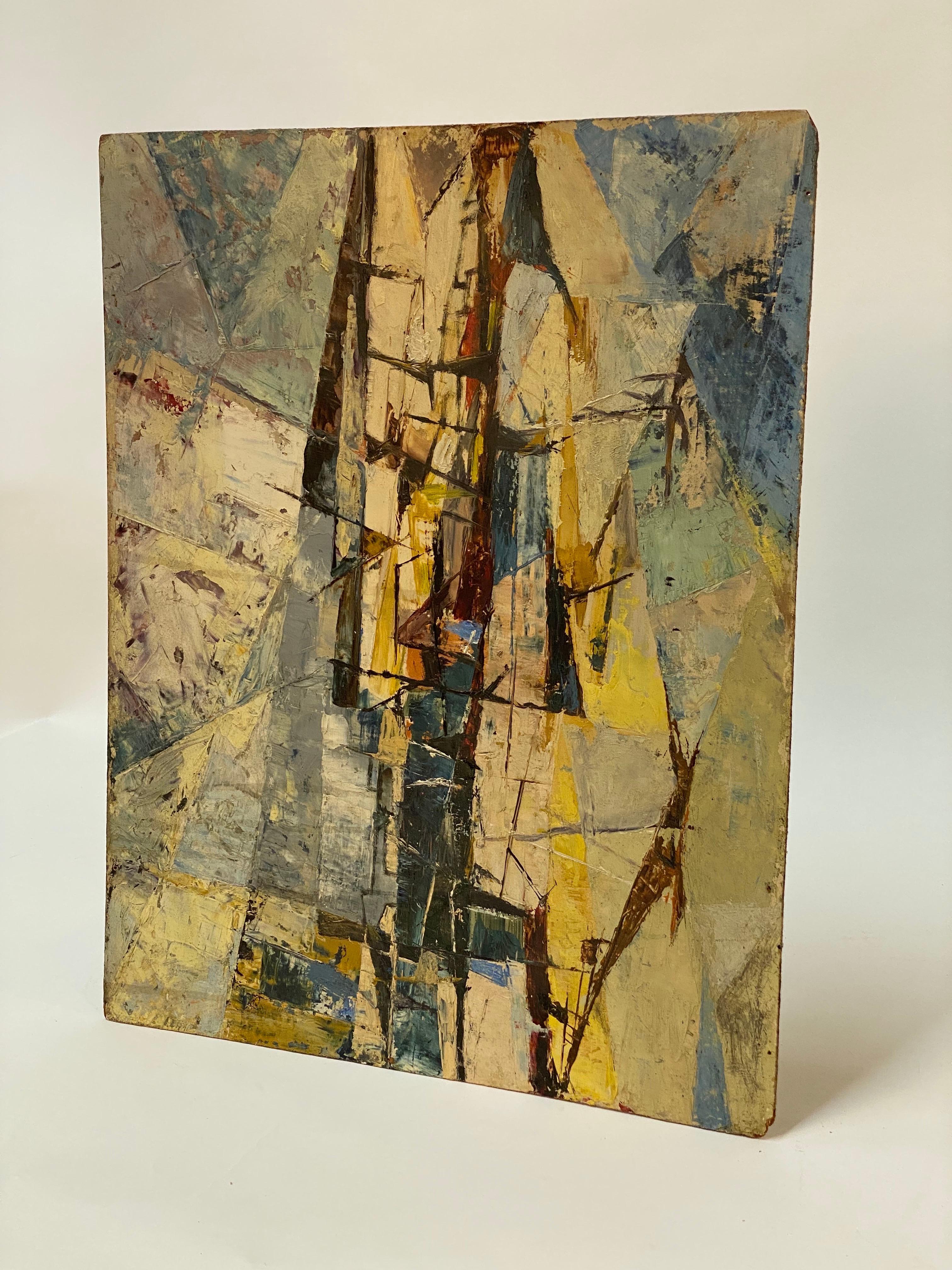 1950s Geometric Abstract Painting In Good Condition For Sale In Garnerville, NY