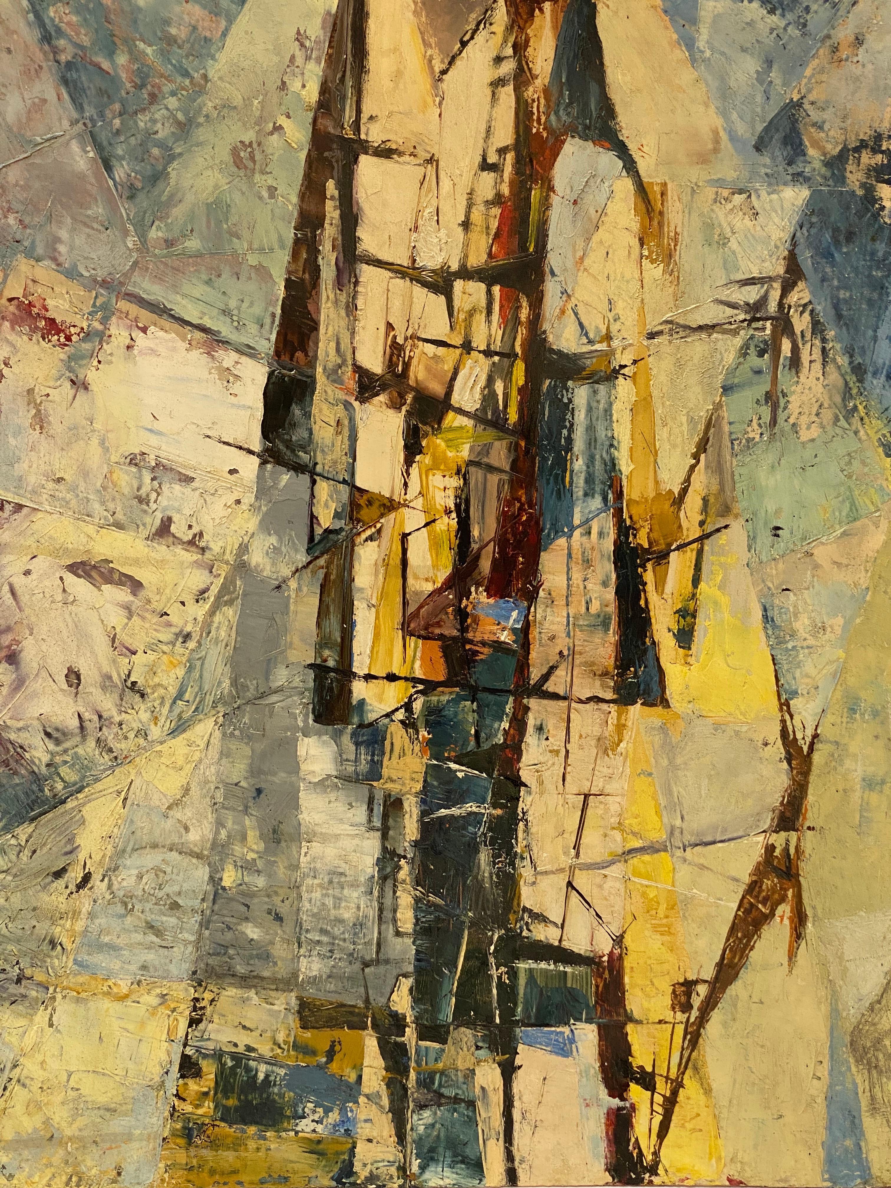Massonite Peinture abstraite géométrique des années 1950 en vente